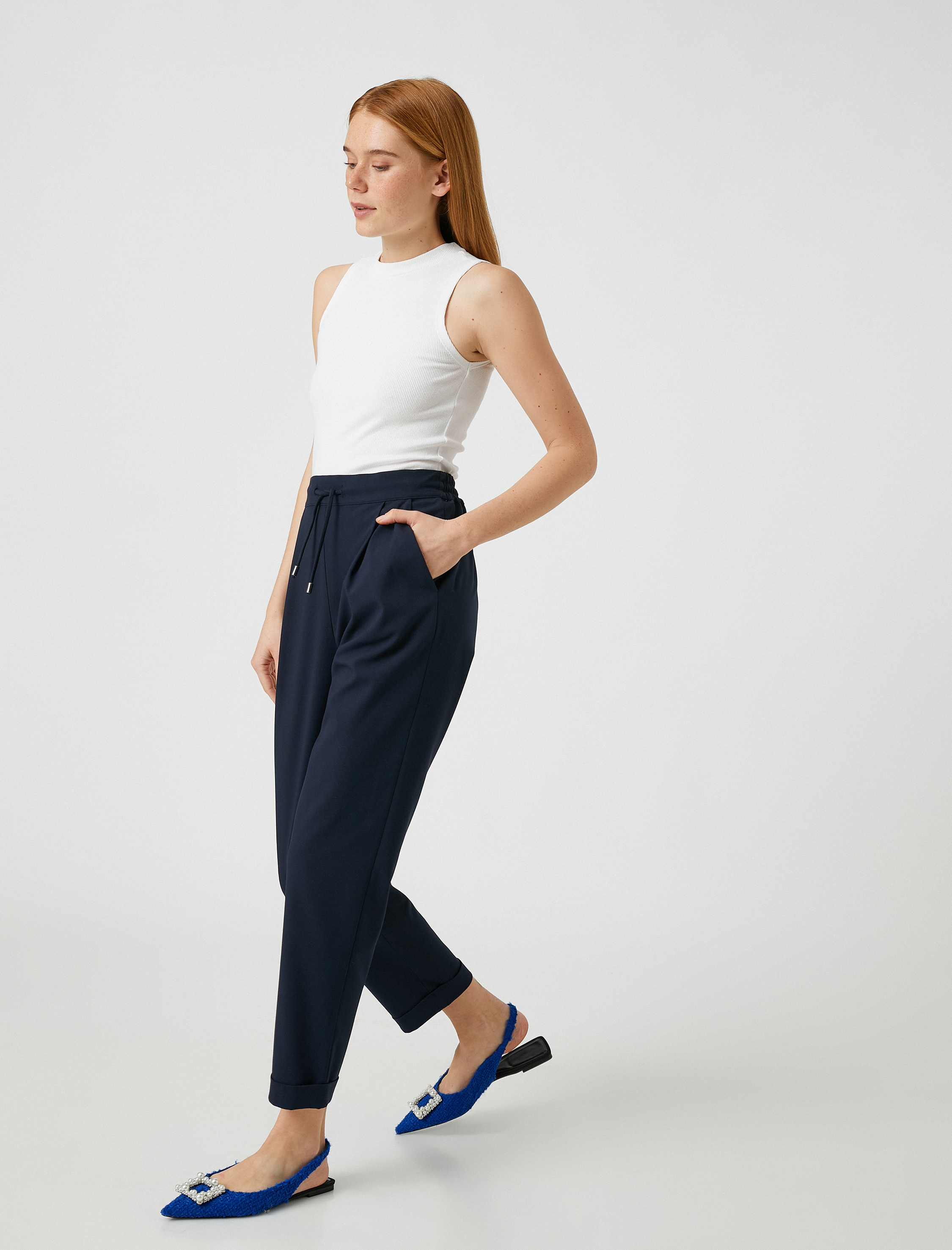   Rahat Pantolon Beli Bağlamalı Cepli