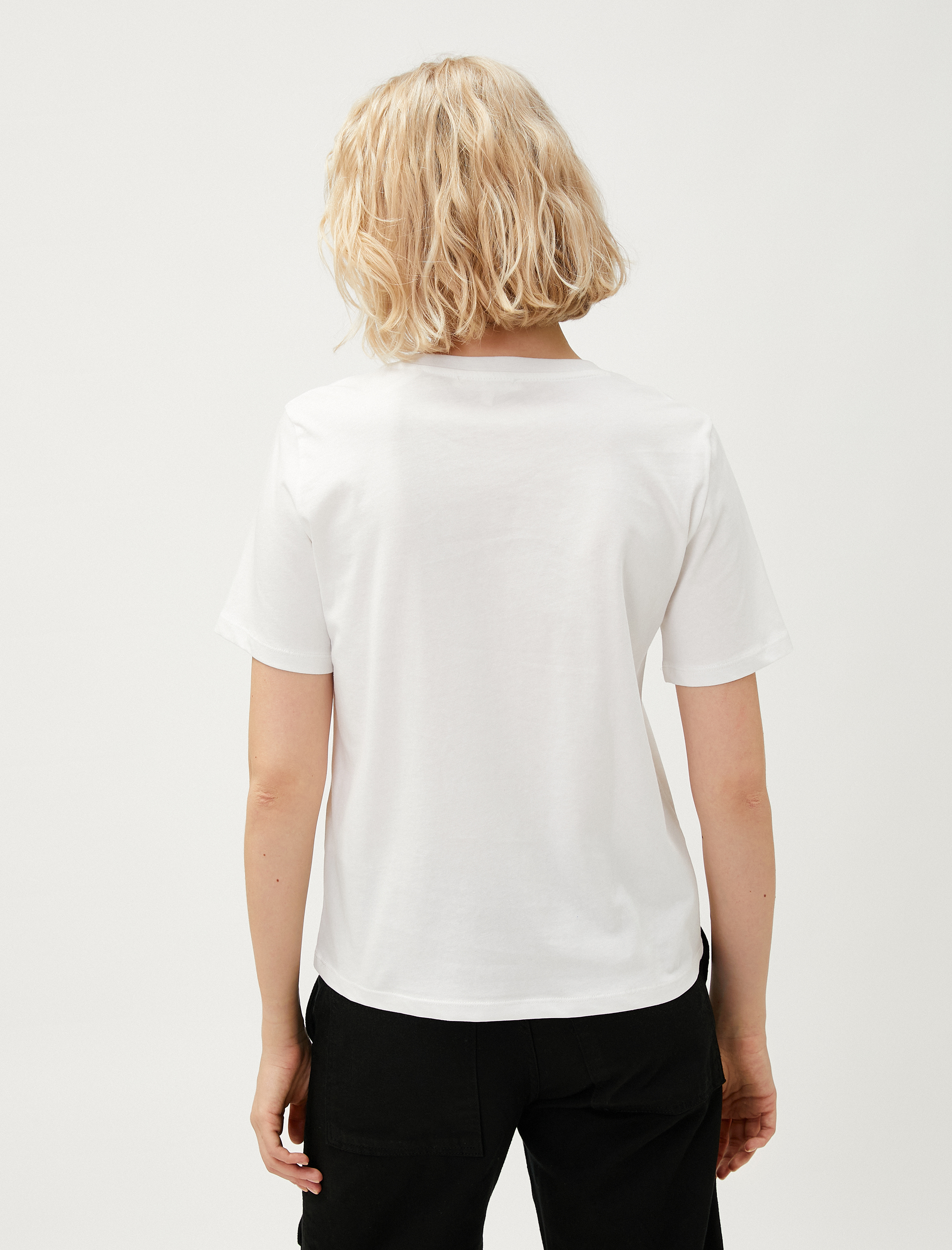   Yazı İşlemeli Tişört Bisiklet Yaka