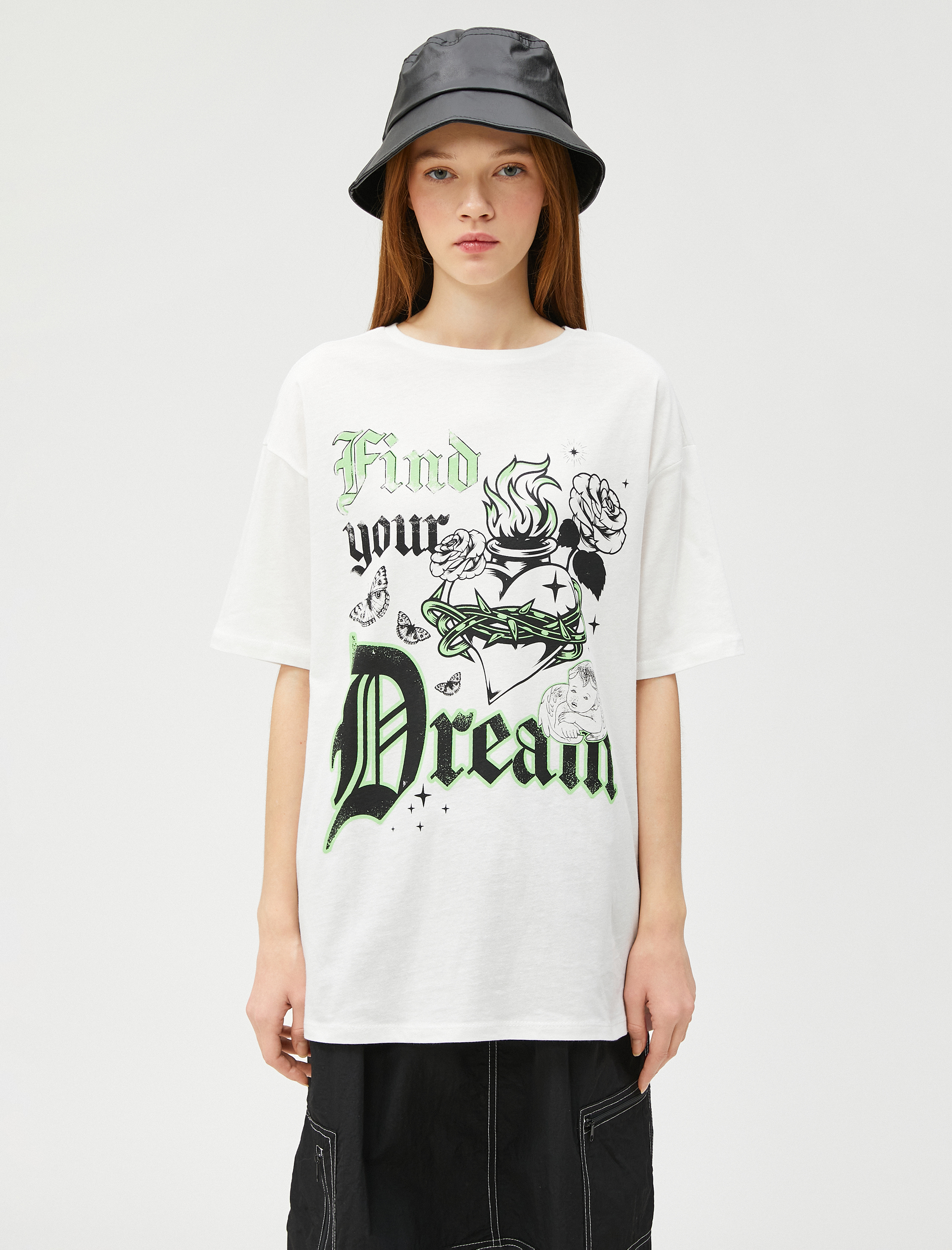   Baskılı Tişört Bisiklet Yaka Kısa Kollu Pamuklu