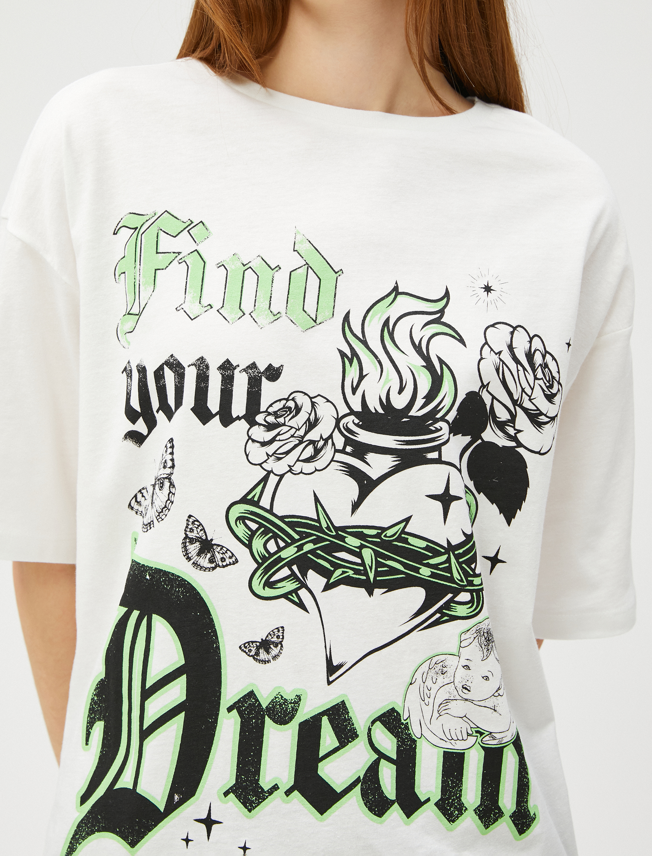   Baskılı Tişört Bisiklet Yaka Kısa Kollu Pamuklu