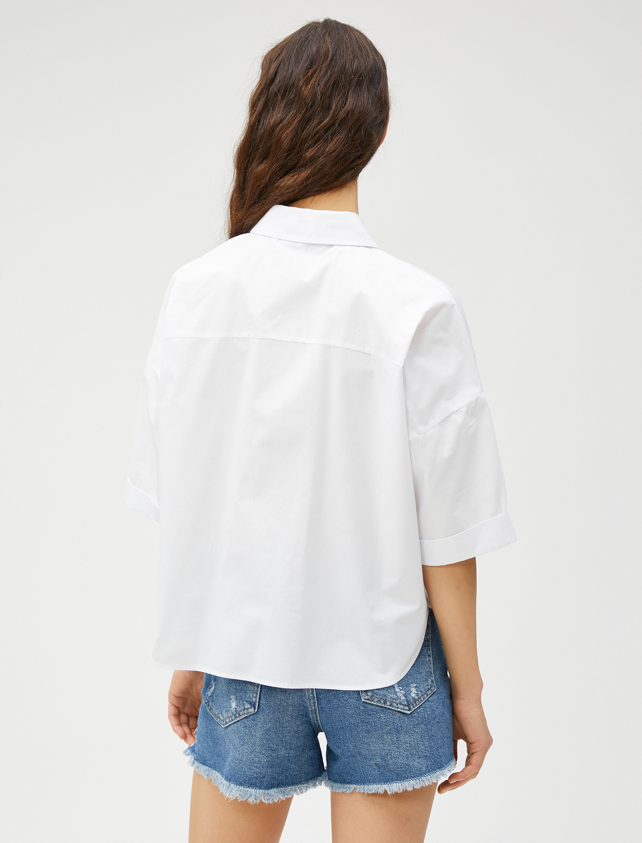   Kısa Kollu Poplin Gömlek Pamuklu Düğmeli Tek Cepli