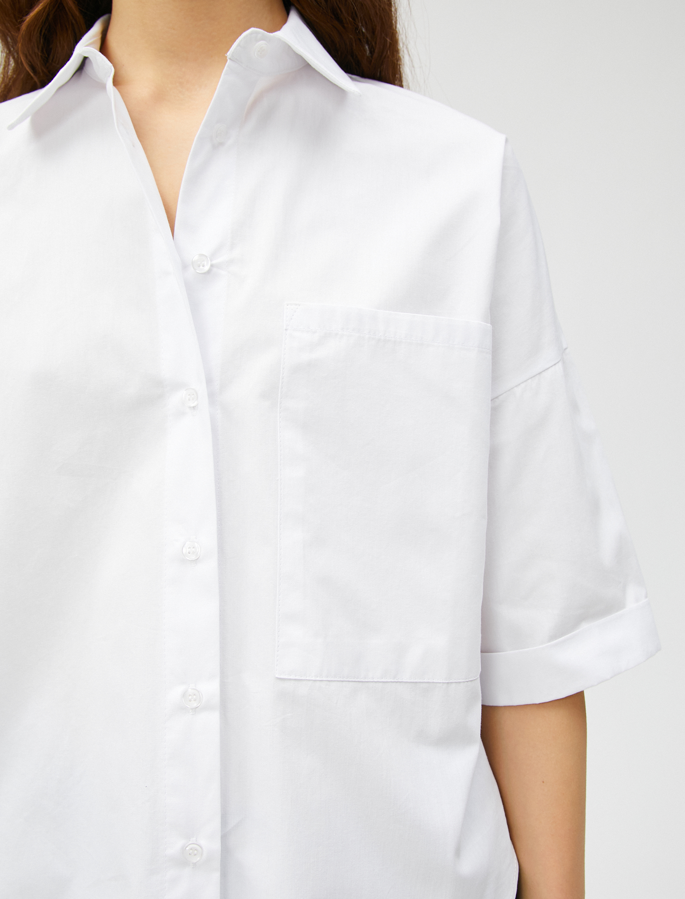  Kısa Kollu Poplin Gömlek Pamuklu Düğmeli Tek Cepli
