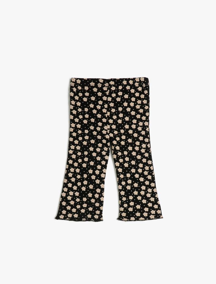 Kız Bebek Geniş Paça Tayt Fitilli Çiçekli Pamuklu