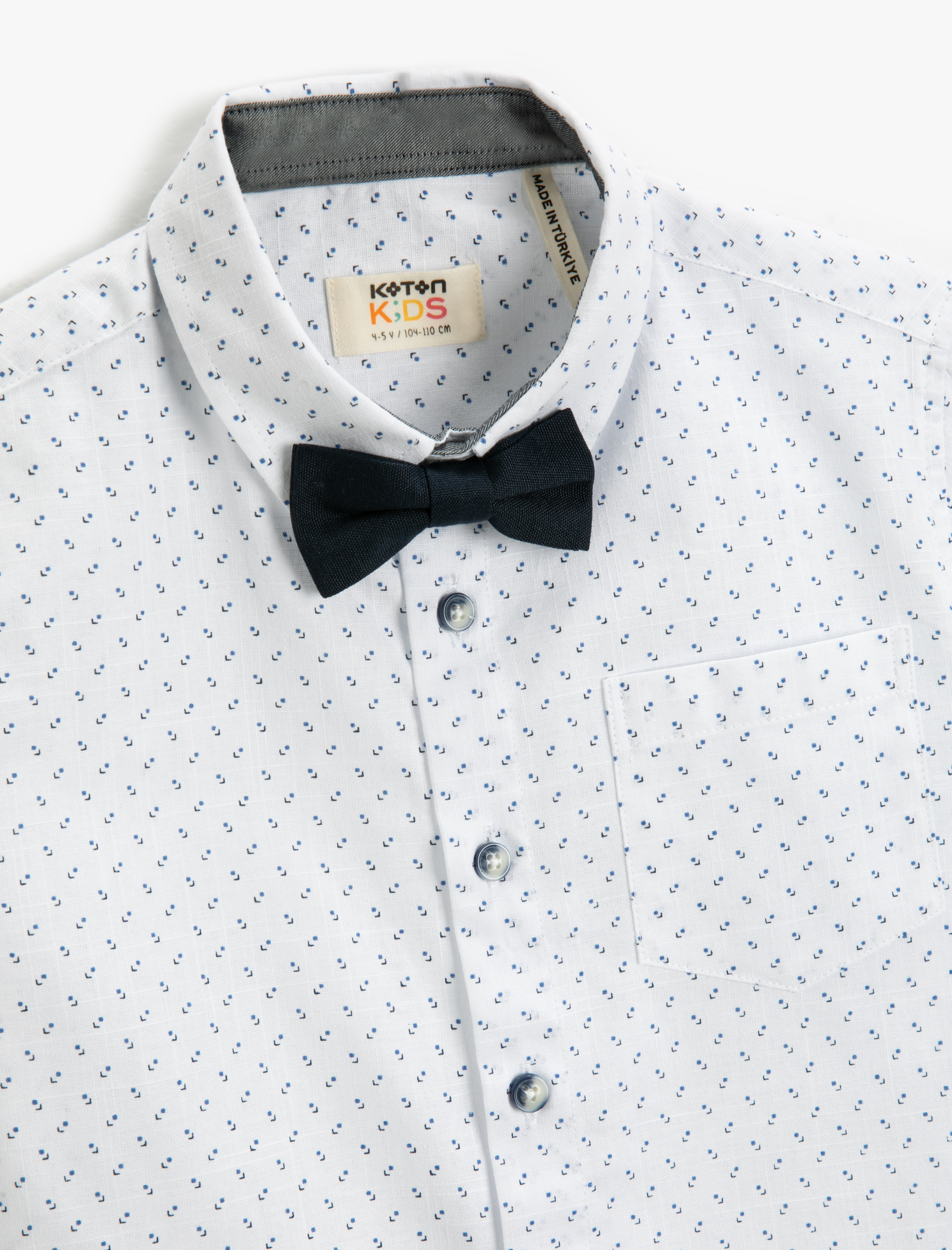  Erkek Çocuk Papyonlu Gömlek Uzun Kollu Tek Cep Detaylı Pamuklu