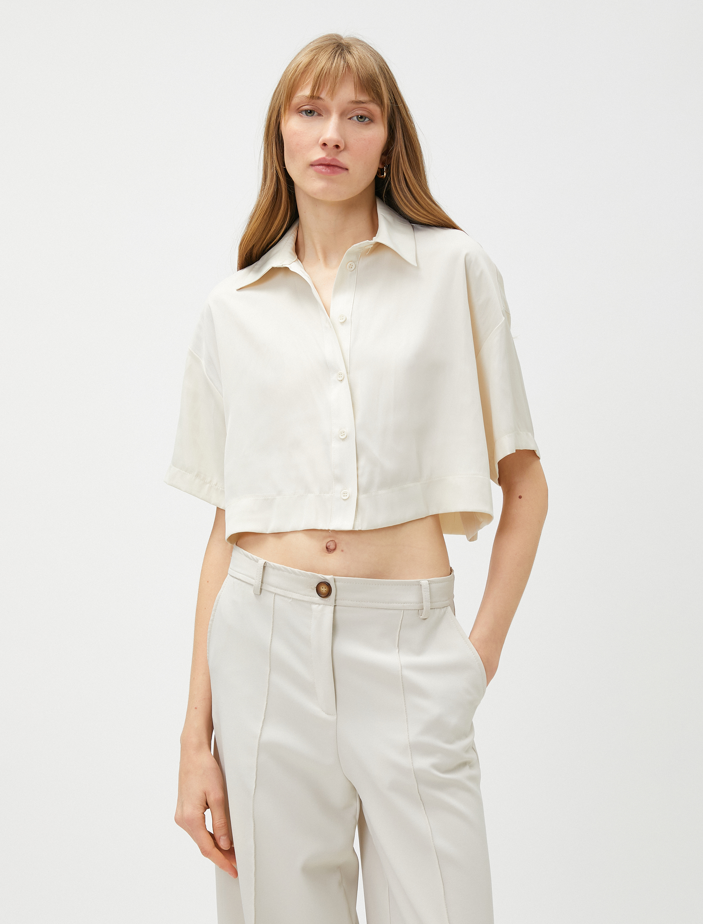   Crop Gömlek Kısa Kollu