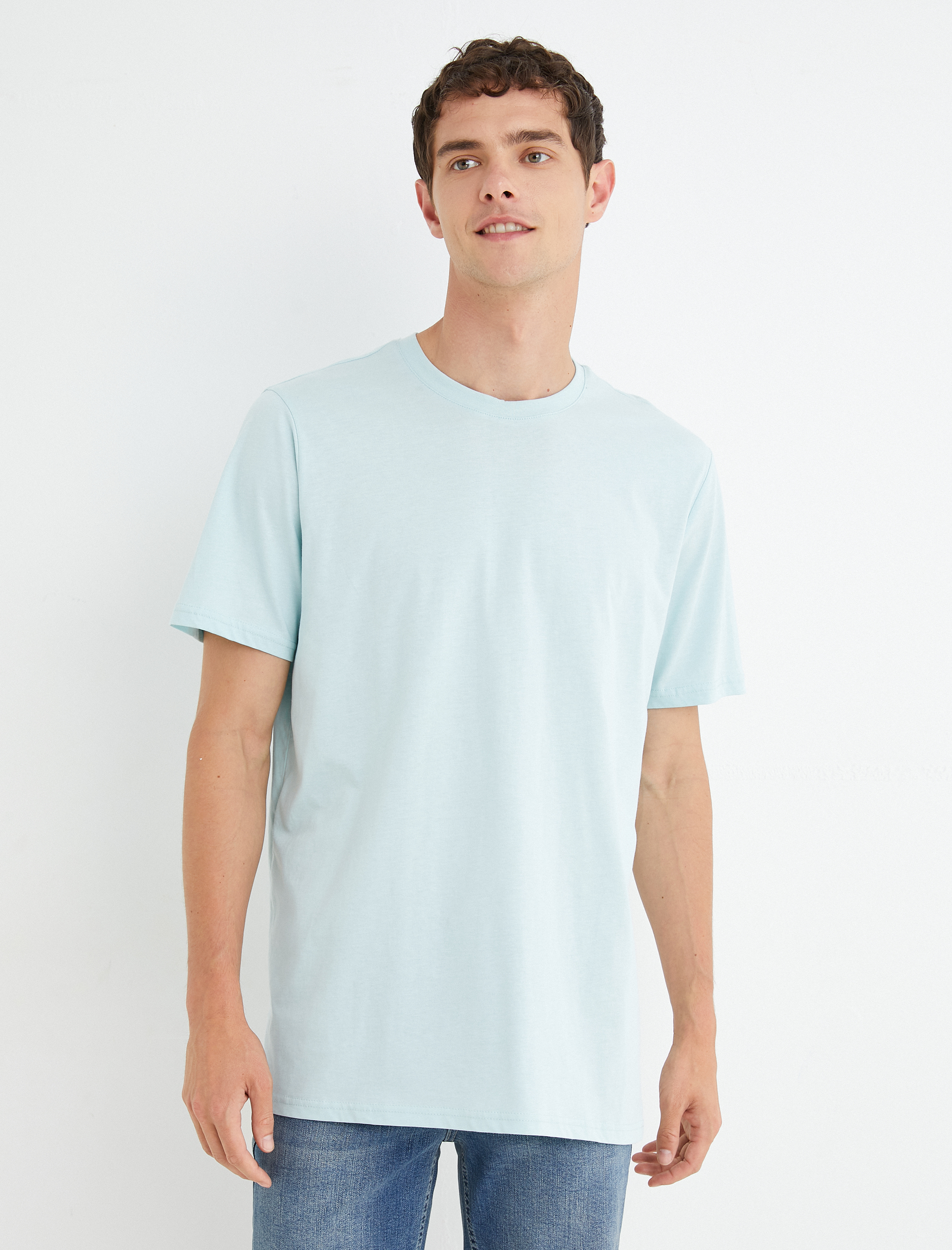   Basic Tişört Bisiklet Yaka Kısa Kollu Pamuklu