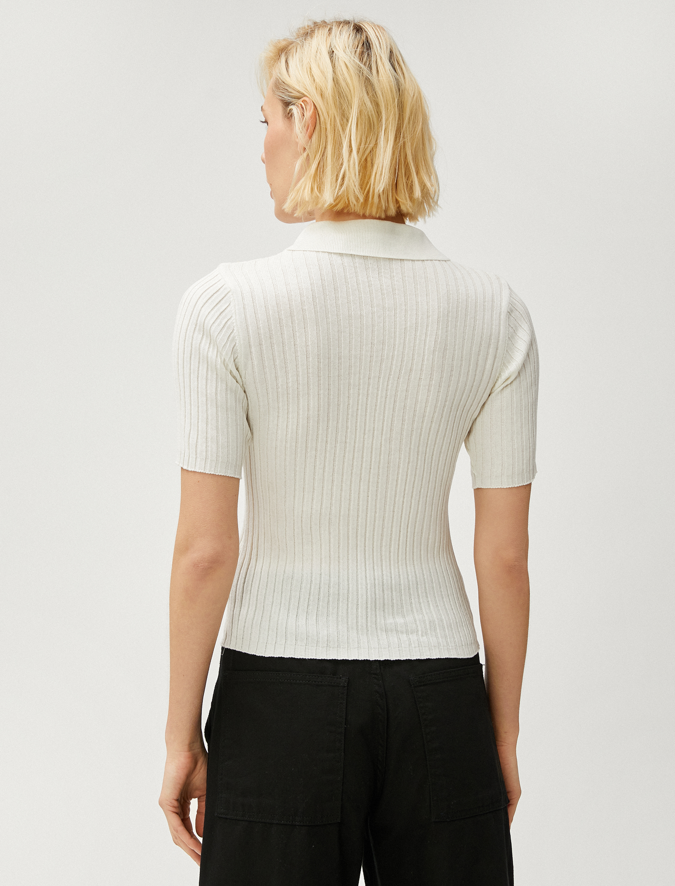   Polo Yaka Triko Kazak Düğmeli Ribanalı