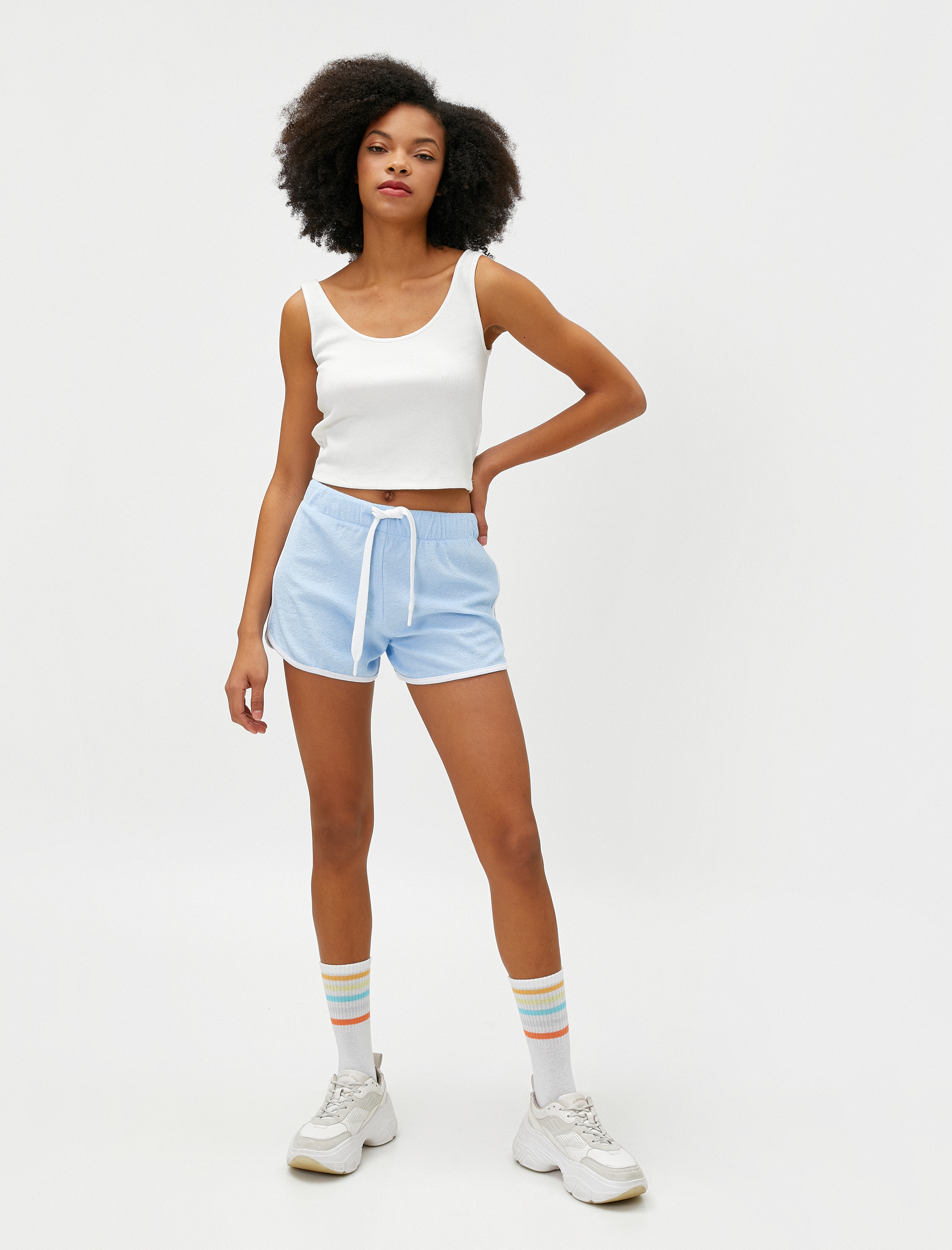 Mini Şort Şerit Detaylı Beli Bağcıklı