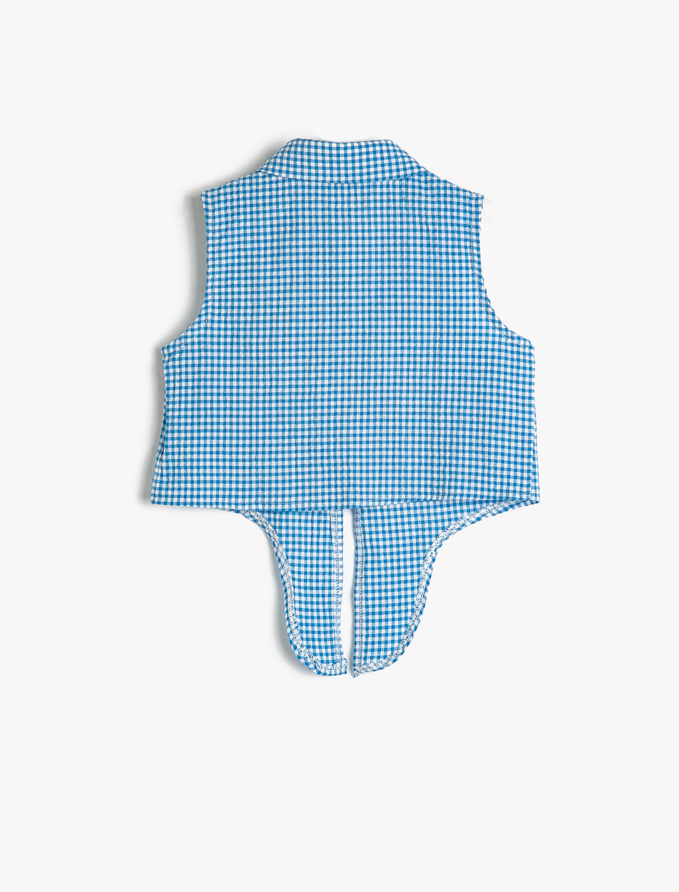  Kız Çocuk Crop Kolsuz Gömlek Belden Bağlamalı Pötikareli