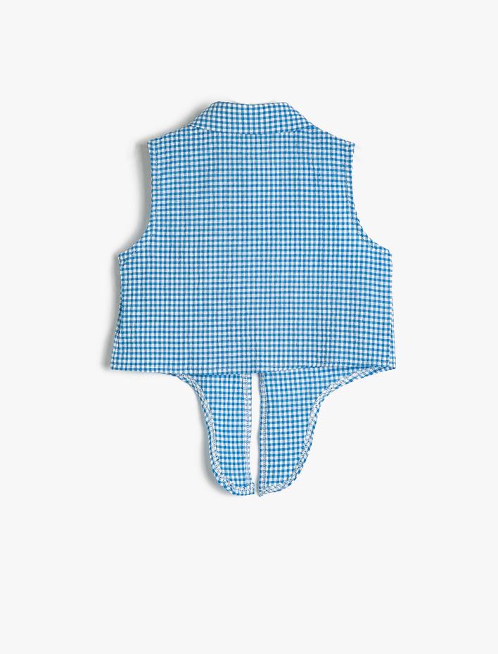 Kız Çocuk Crop Kolsuz Gömlek Belden Bağlamalı Pötikareli