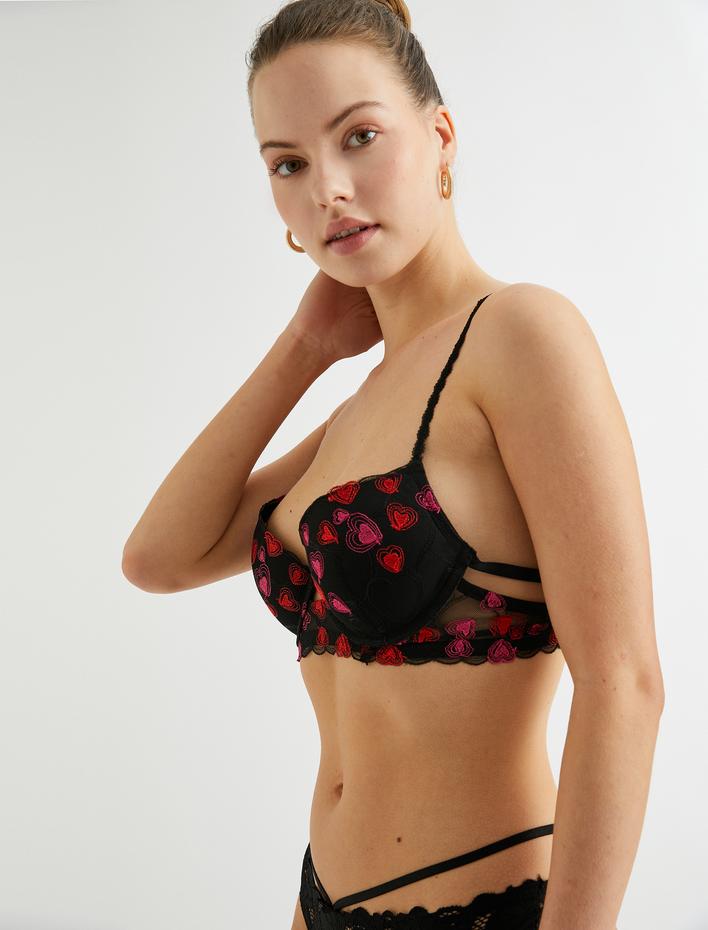  Destekli Sütyen Dantelli Ekstra Dolgulu Balenli Kalpli