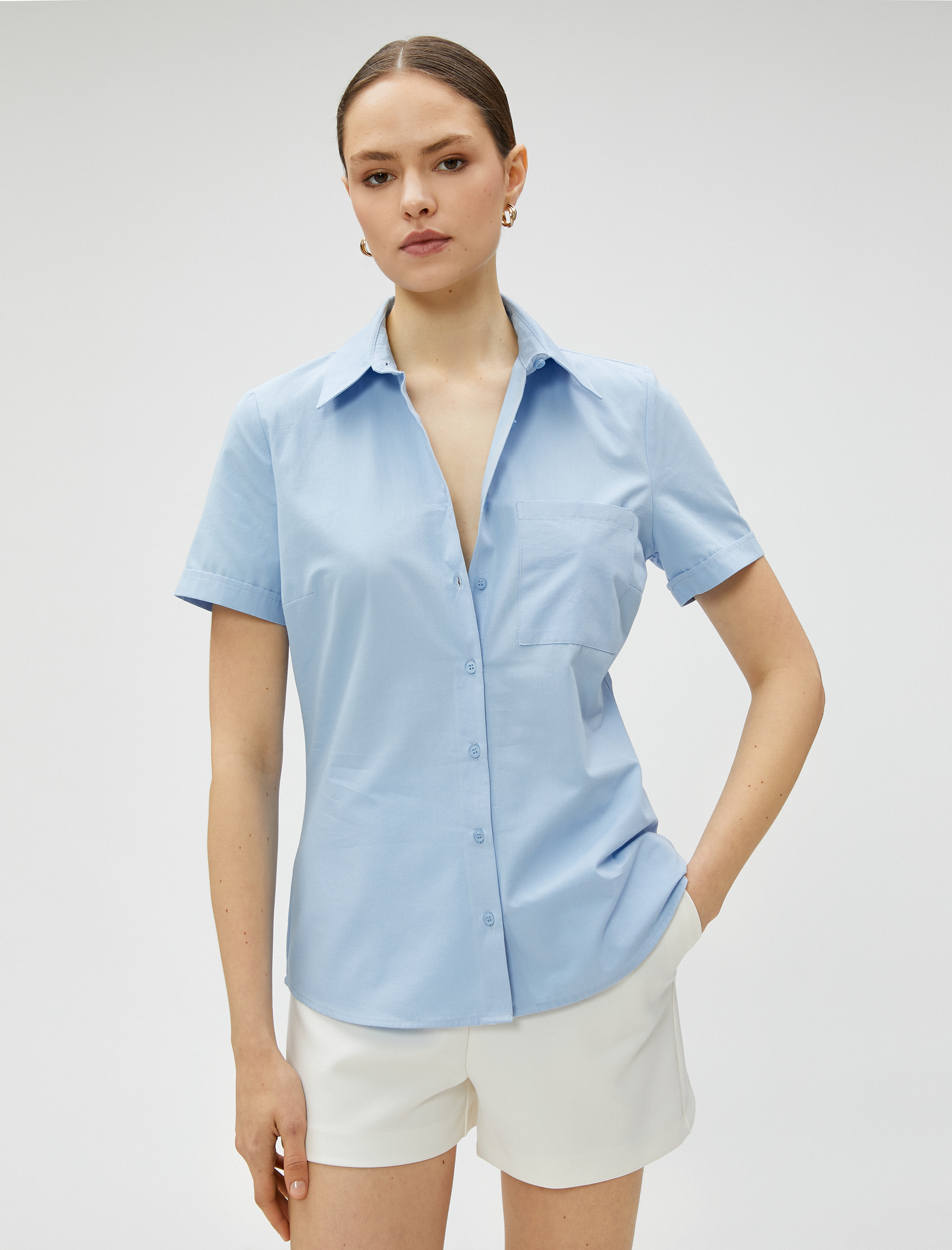   Kısa Kollu Cepli Gömlek Pamuklu