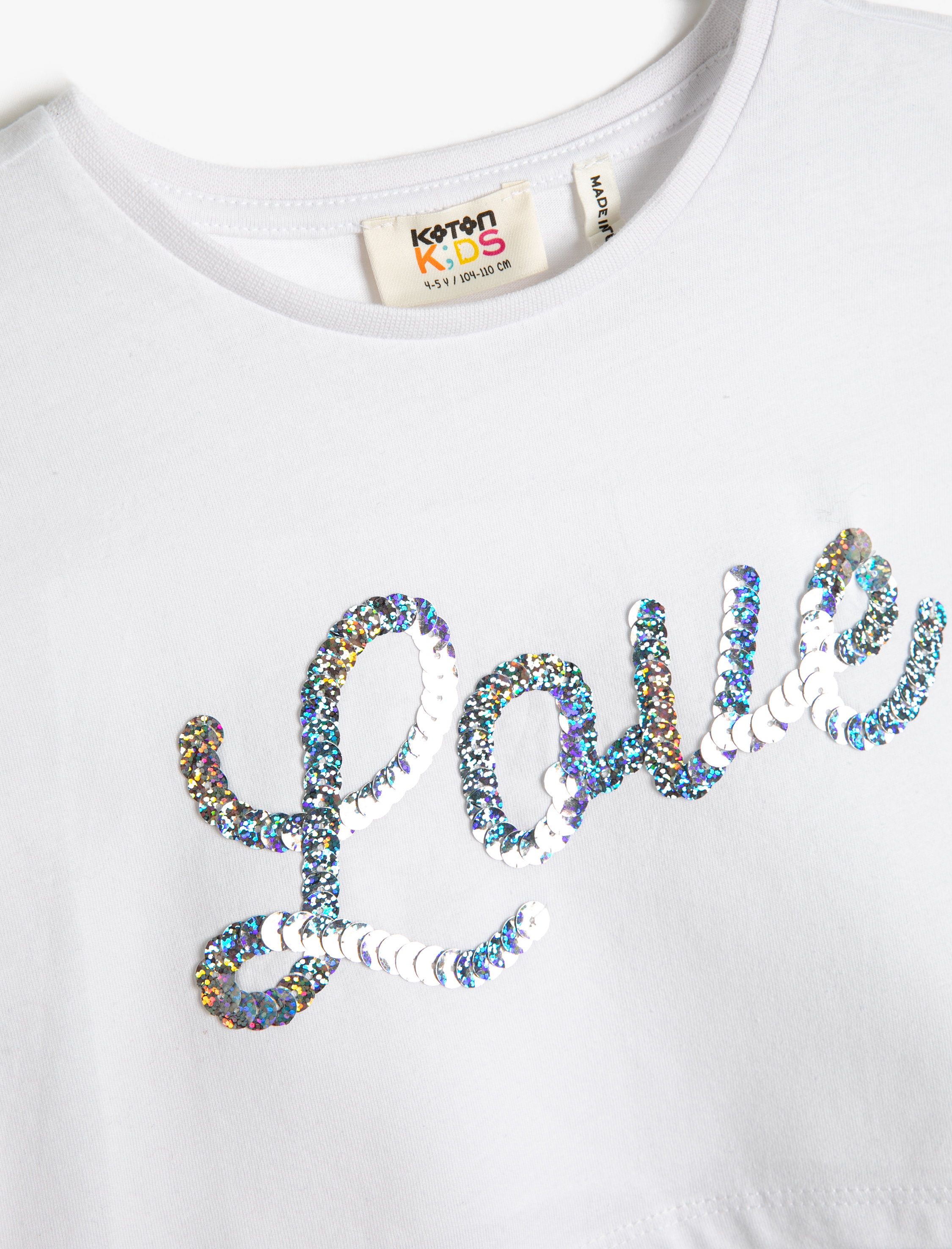  Kız Çocuk Crop Tişört Oversize Kısa Kollu Pul Payet İşlemeli Pamuklu