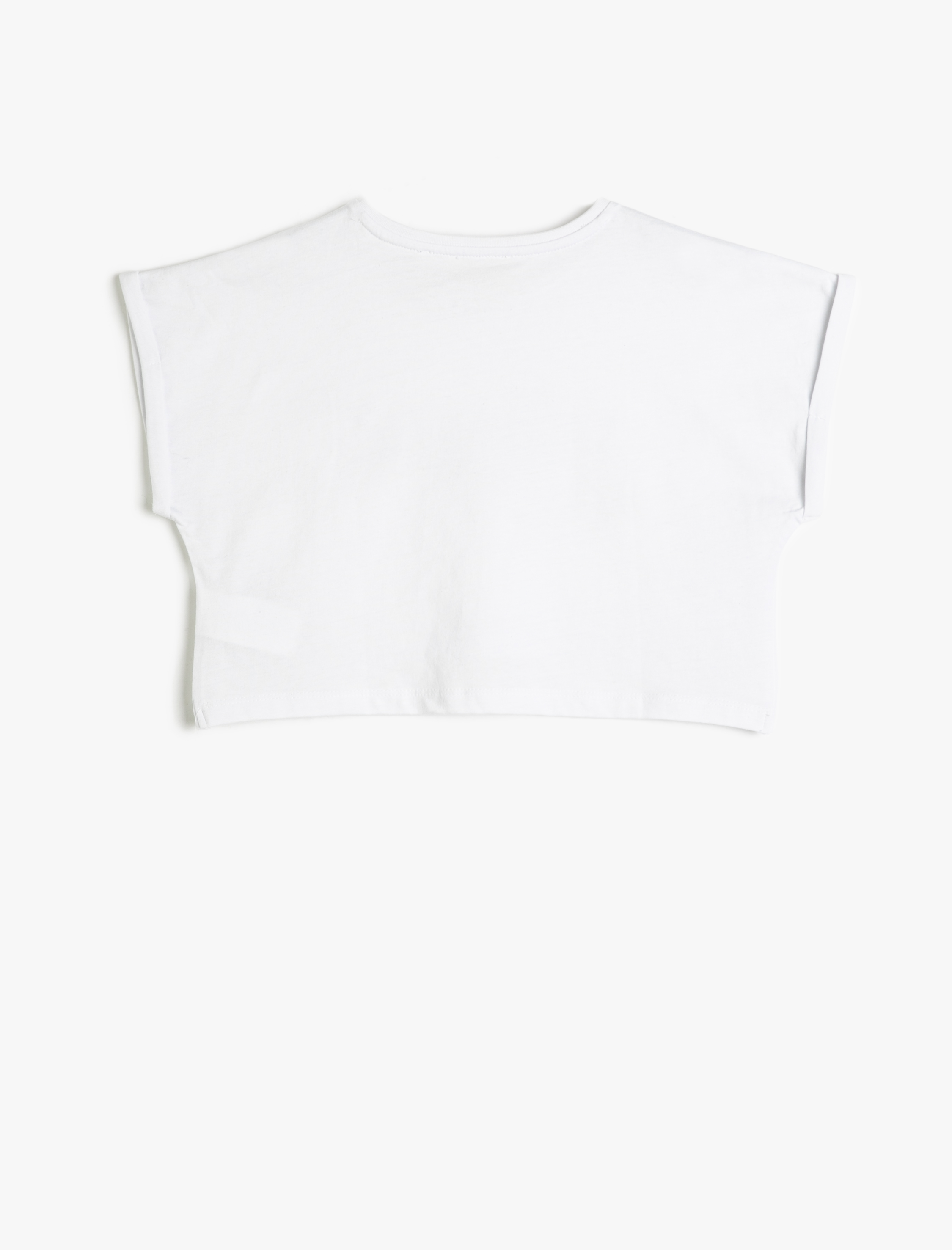  Kız Çocuk Crop Tişört Oversize Kısa Kollu Pul Payet İşlemeli Pamuklu