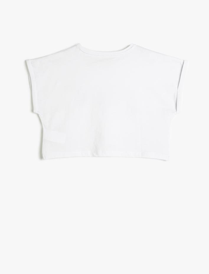 Kız Çocuk Crop Tişört Oversize Kısa Kollu Pul Payet İşlemeli Pamuklu