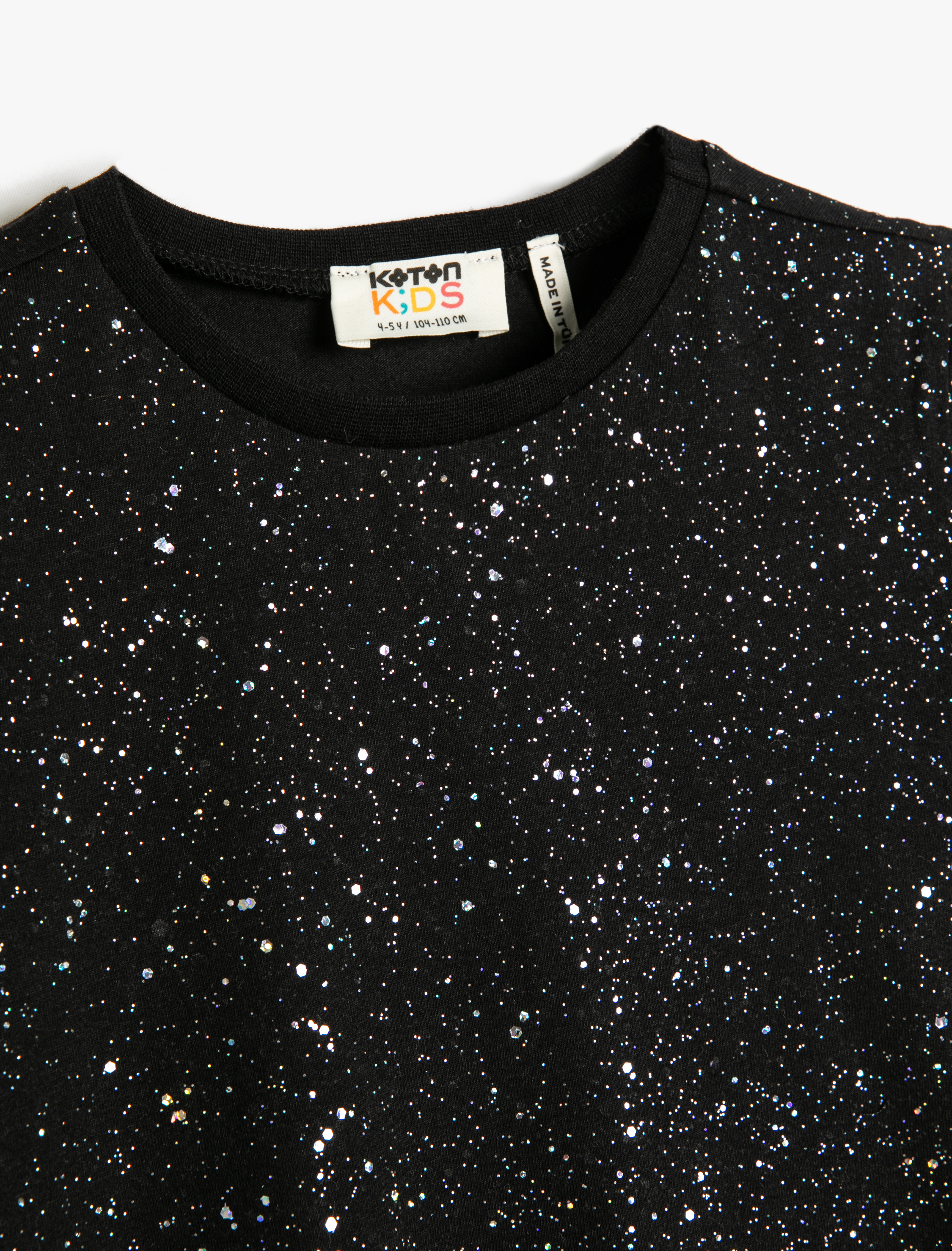  Kız Çocuk Tişört Parıltılı Kısa Kollu Bisiklet Yaka Pamuklu