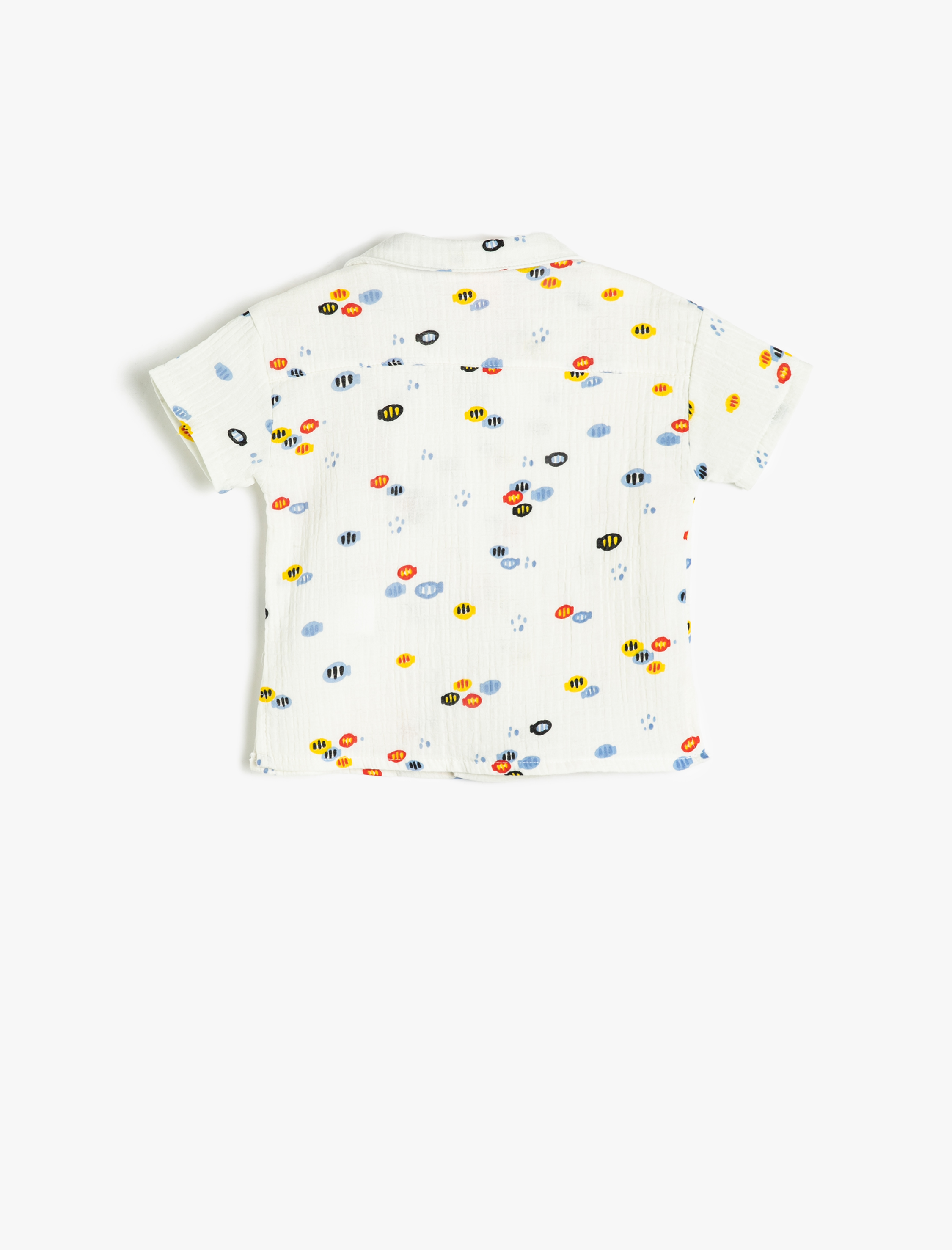  Erkek Bebek Gömlek Kısa Kollu Tek Cep Detaylı Baskılı Pamuklu