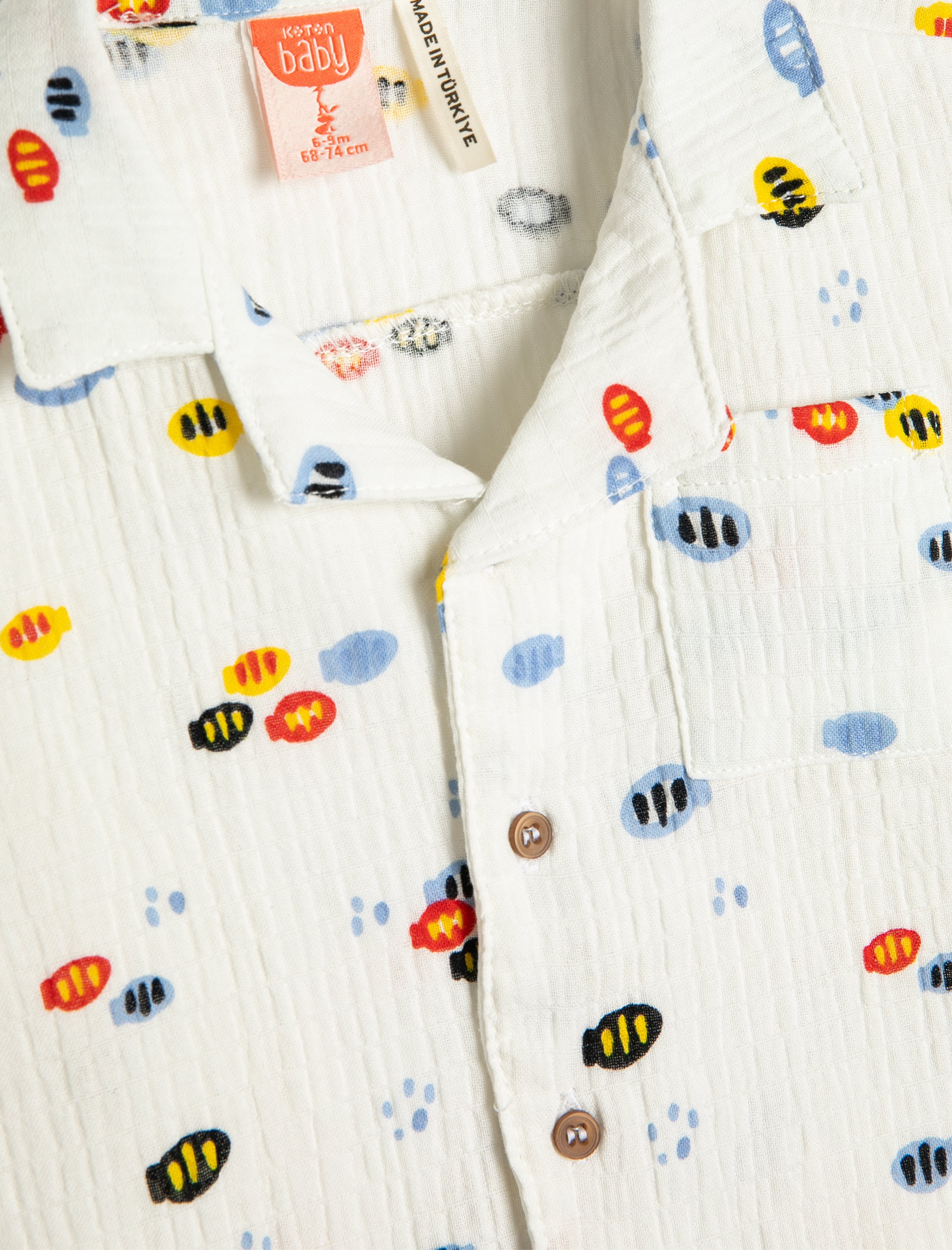  Erkek Bebek Gömlek Kısa Kollu Tek Cep Detaylı Baskılı Pamuklu