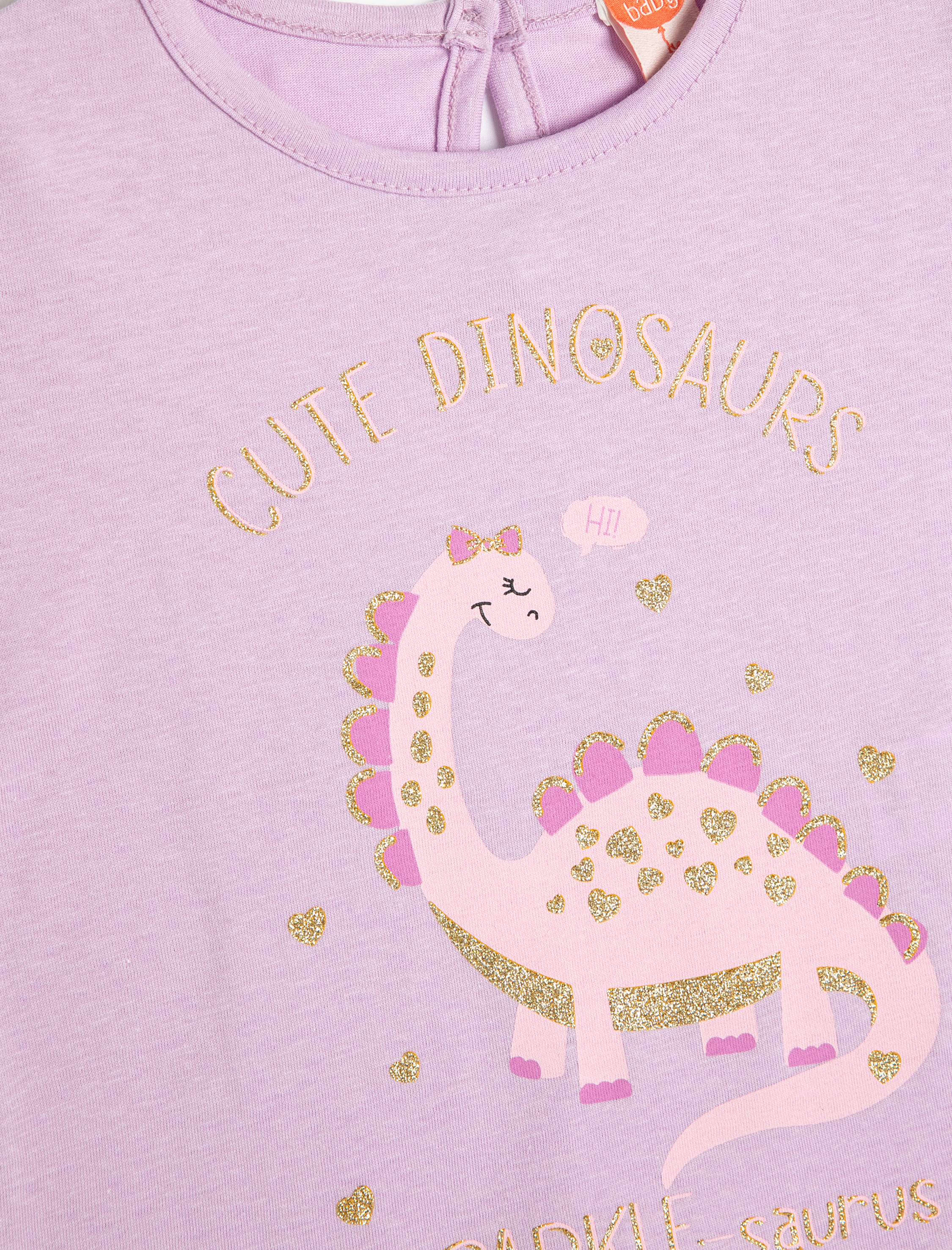  Kız Bebek Tişört Kısa Kollu Bisiklet Yaka Dinozor Baskılı Pamuklu