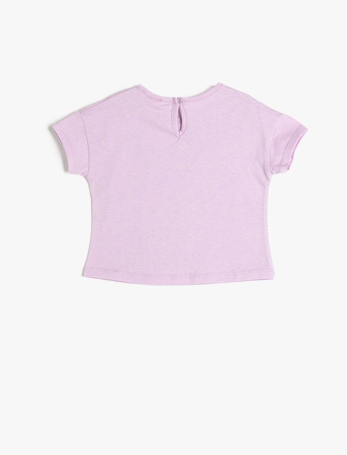 Kız Bebek Tişört Kısa Kollu Bisiklet Yaka Dinozor Baskılı Pamuklu