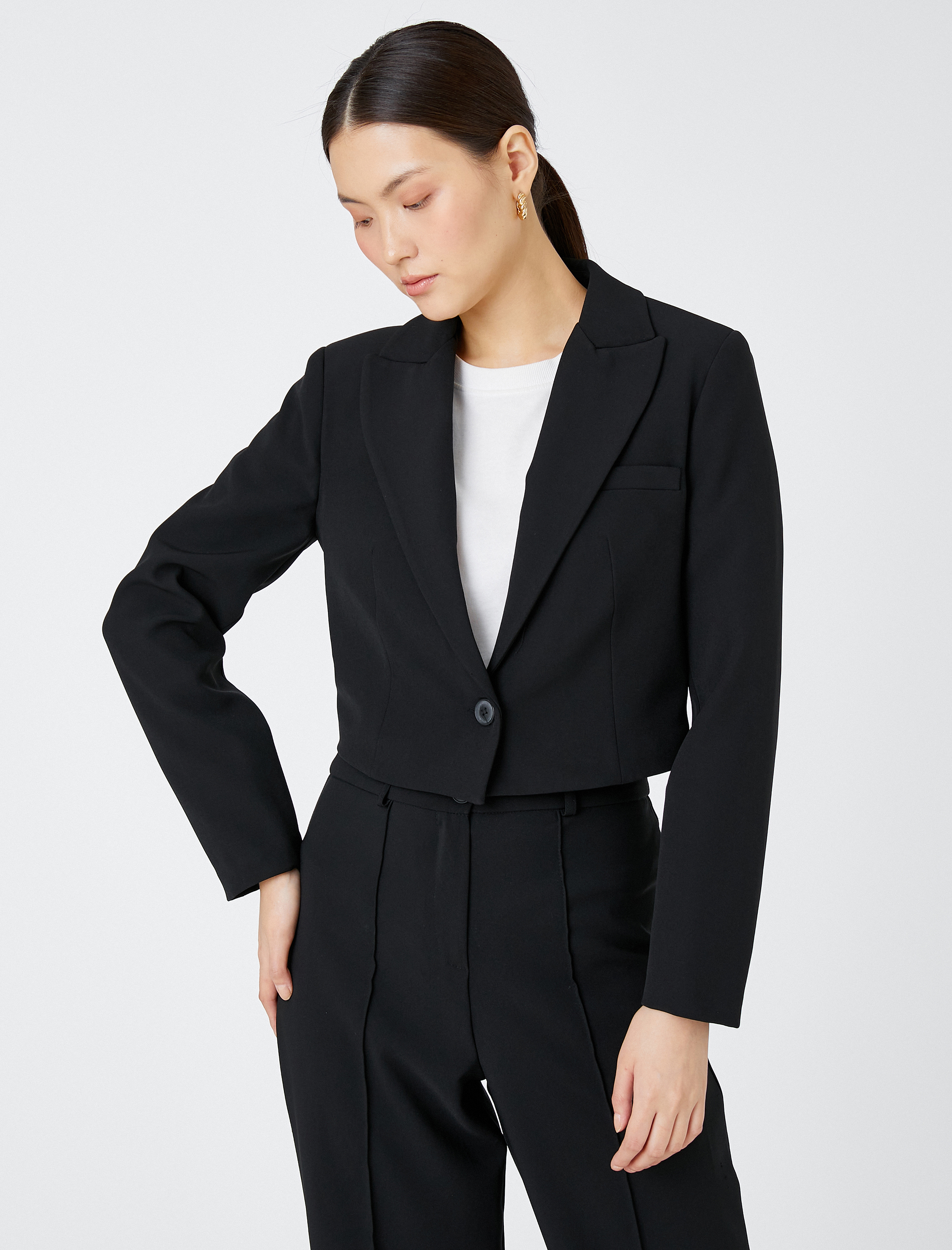   Crop Blazer Ceket Tek Düğmeli