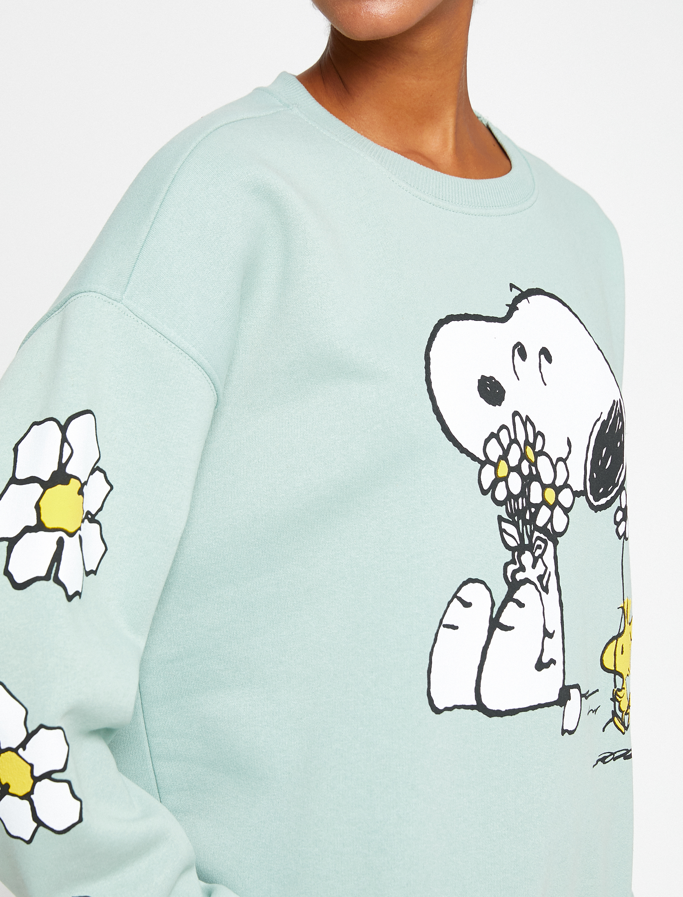   Snoopy Lisanslı Sweatshirt Bisiklet Yaka Uzun Kollu İçi Polarlı