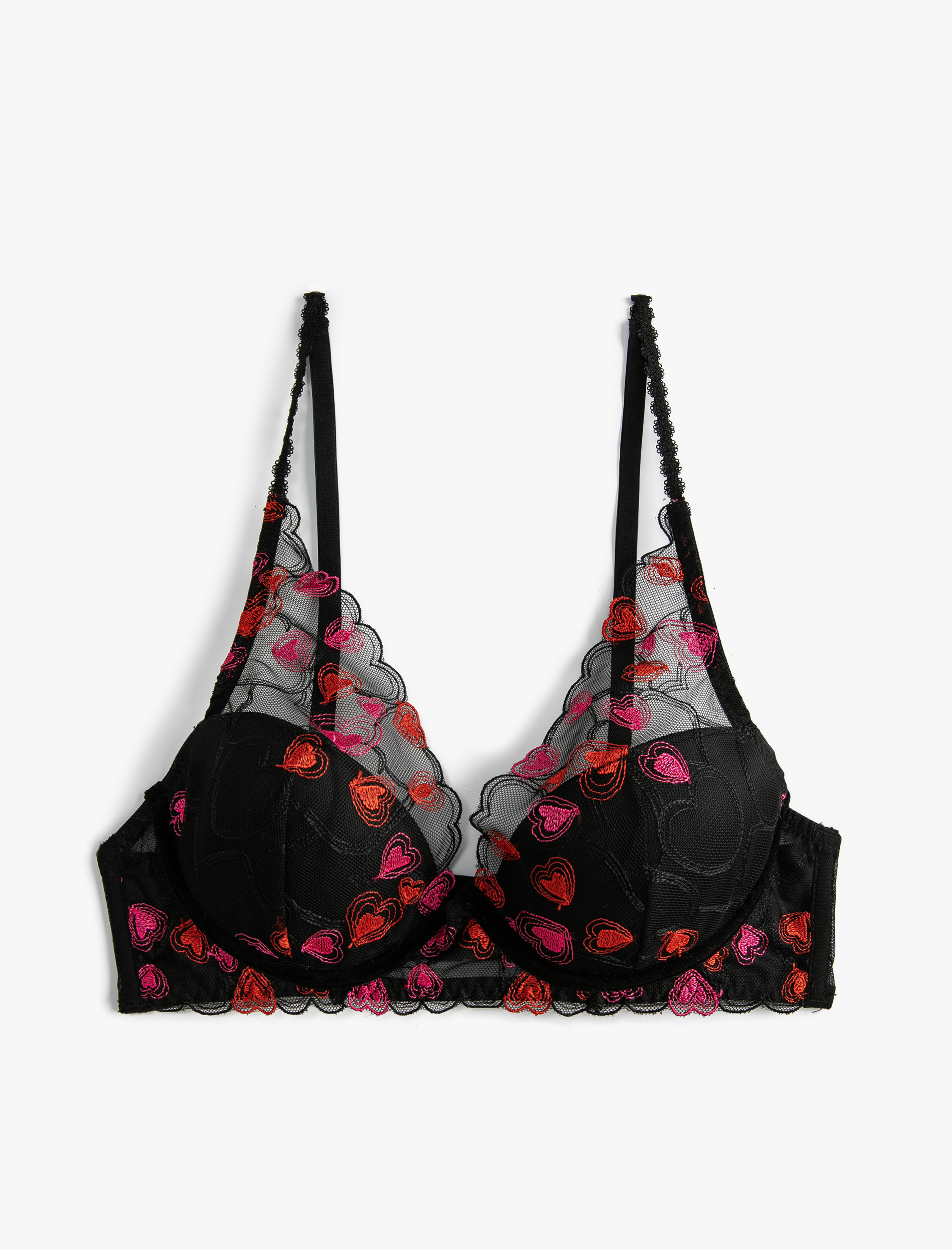   Desteksiz Sütyen Dolgusuz Kaplı Balenli Dantelli Kalpli