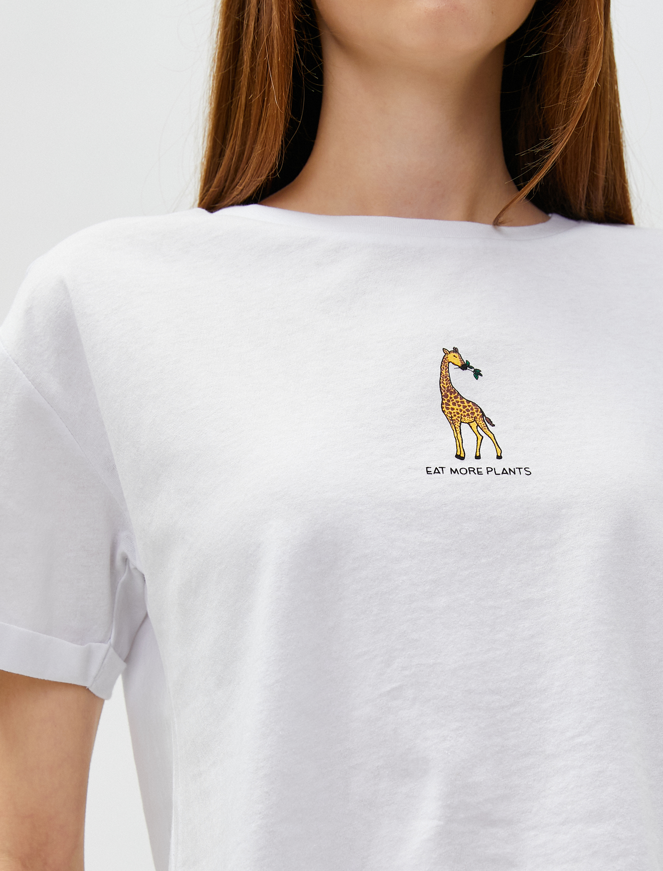   Crop Tişört Baskılı Kısa Kollu Bisiklet Yaka Pamuklu