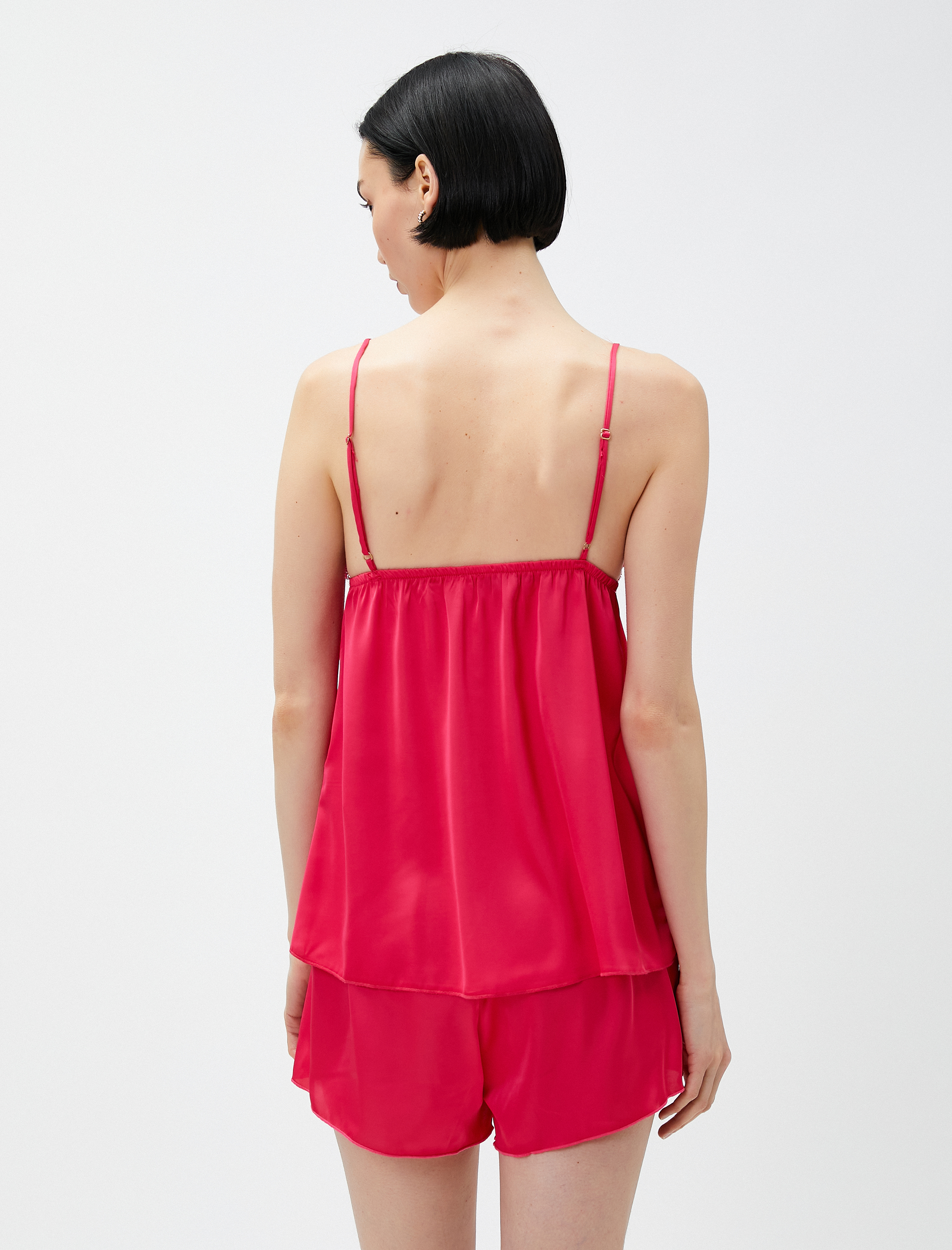   Saten Babydoll İnce Askılı Dantelli