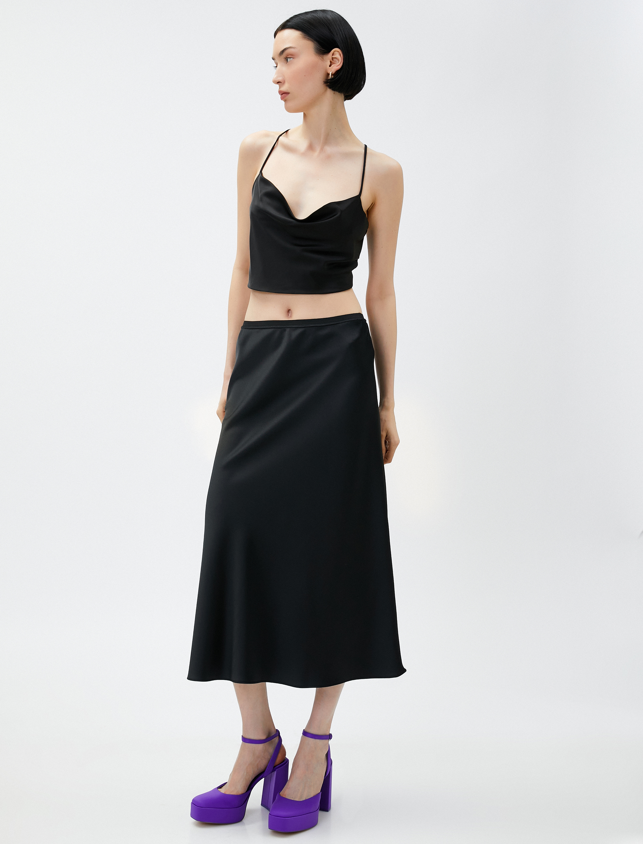   Saten Çan Etek Midi Boy