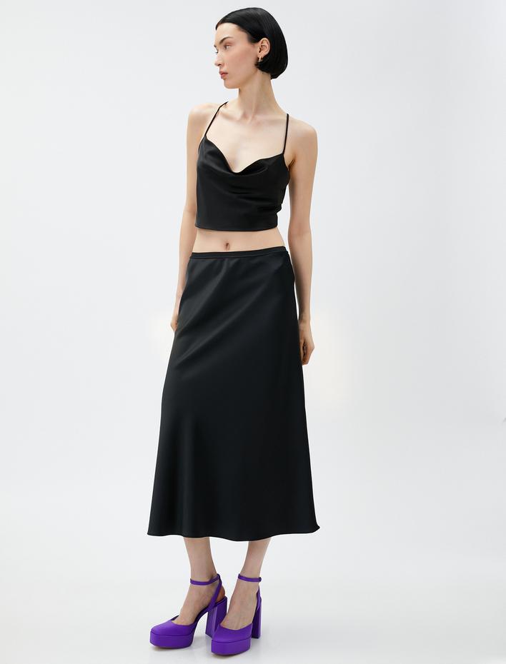  Saten Çan Etek Midi Boy