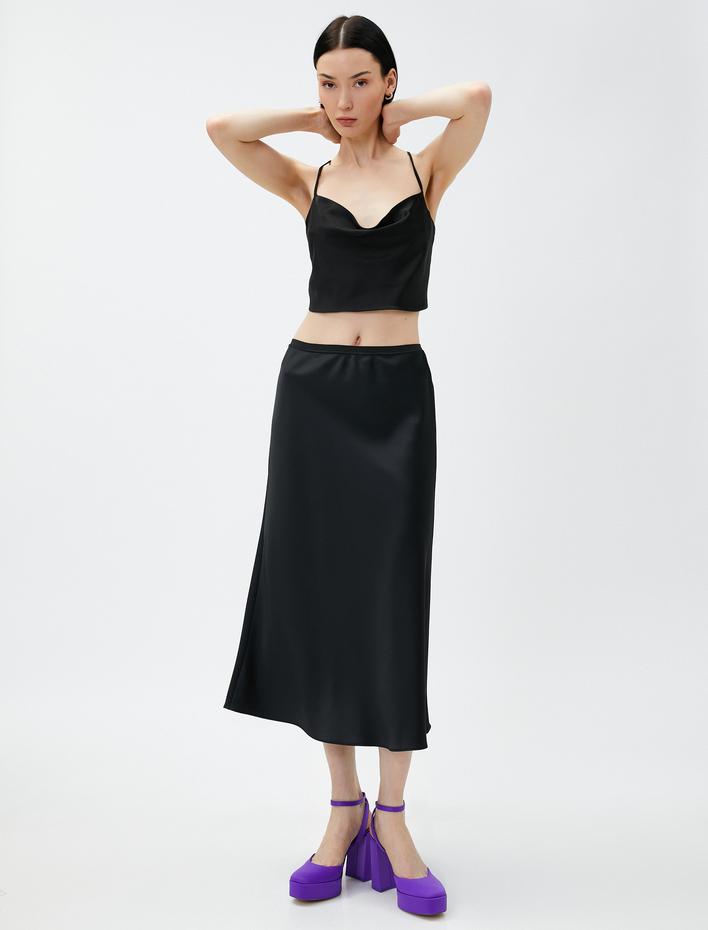  Saten Çan Etek Midi Boy