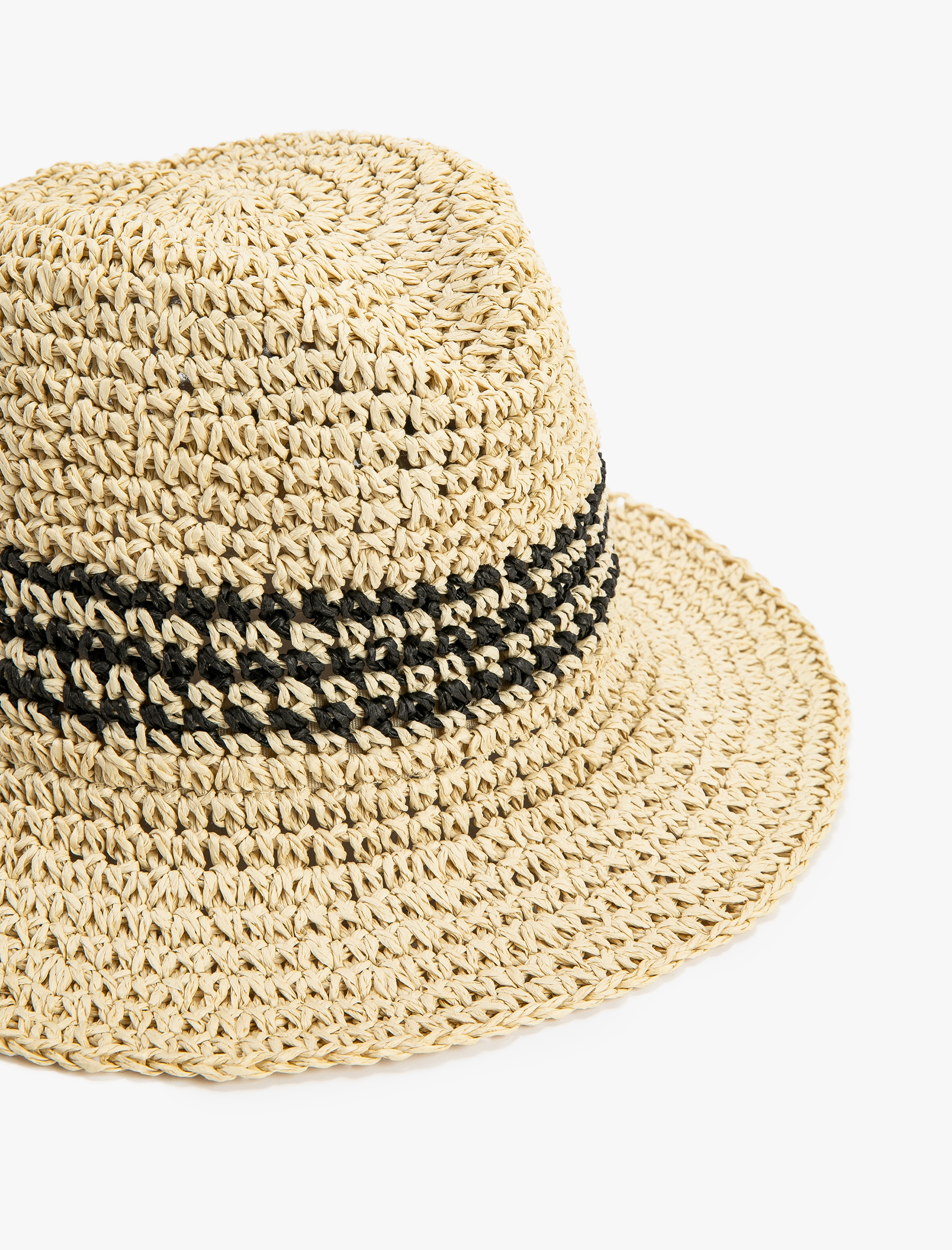  Kadın Hasır Fötr Şapka Çizgili