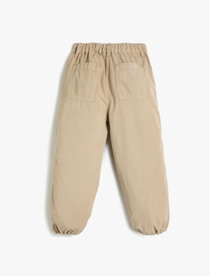 Kız Çocuk Paraşüt Pantolon Cepli Paçaları Elastik Pamuklu