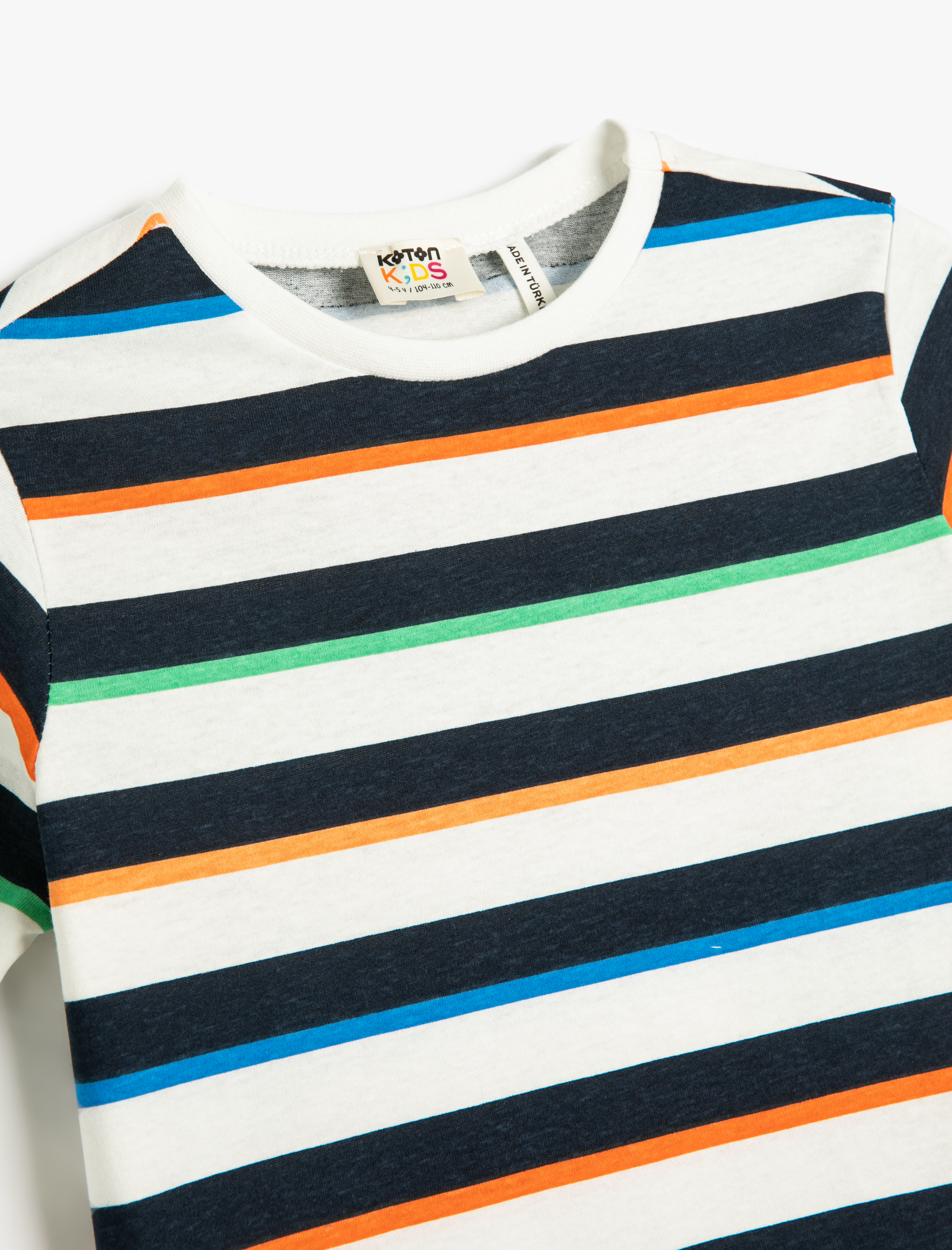  Erkek Çocuk Çizgili Tişört Kısa Kollu Bisiklet Yaka Pamuklu