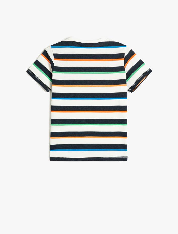 Erkek Çocuk Çizgili Tişört Kısa Kollu Bisiklet Yaka Pamuklu