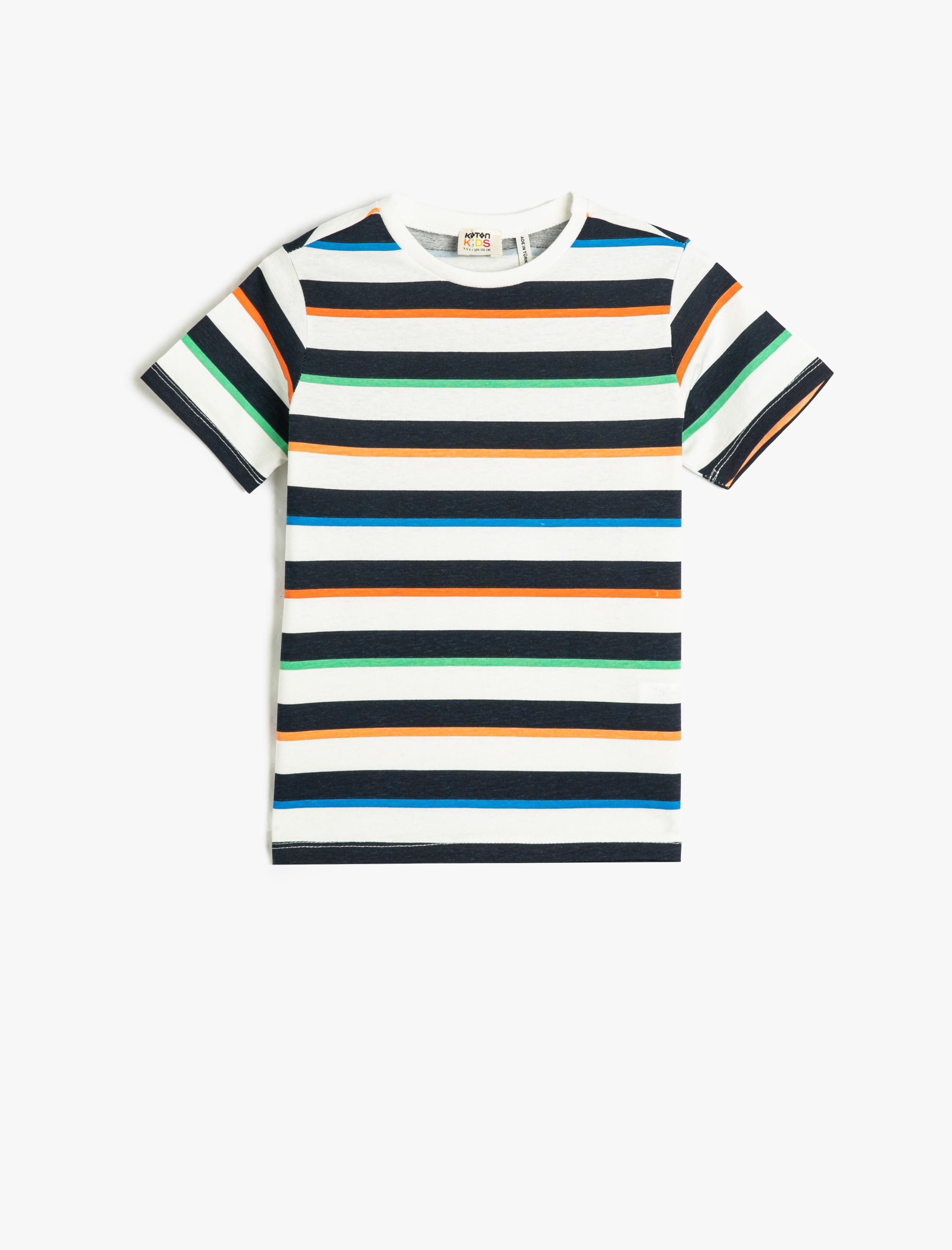  Erkek Çocuk Çizgili Tişört Kısa Kollu Bisiklet Yaka Pamuklu