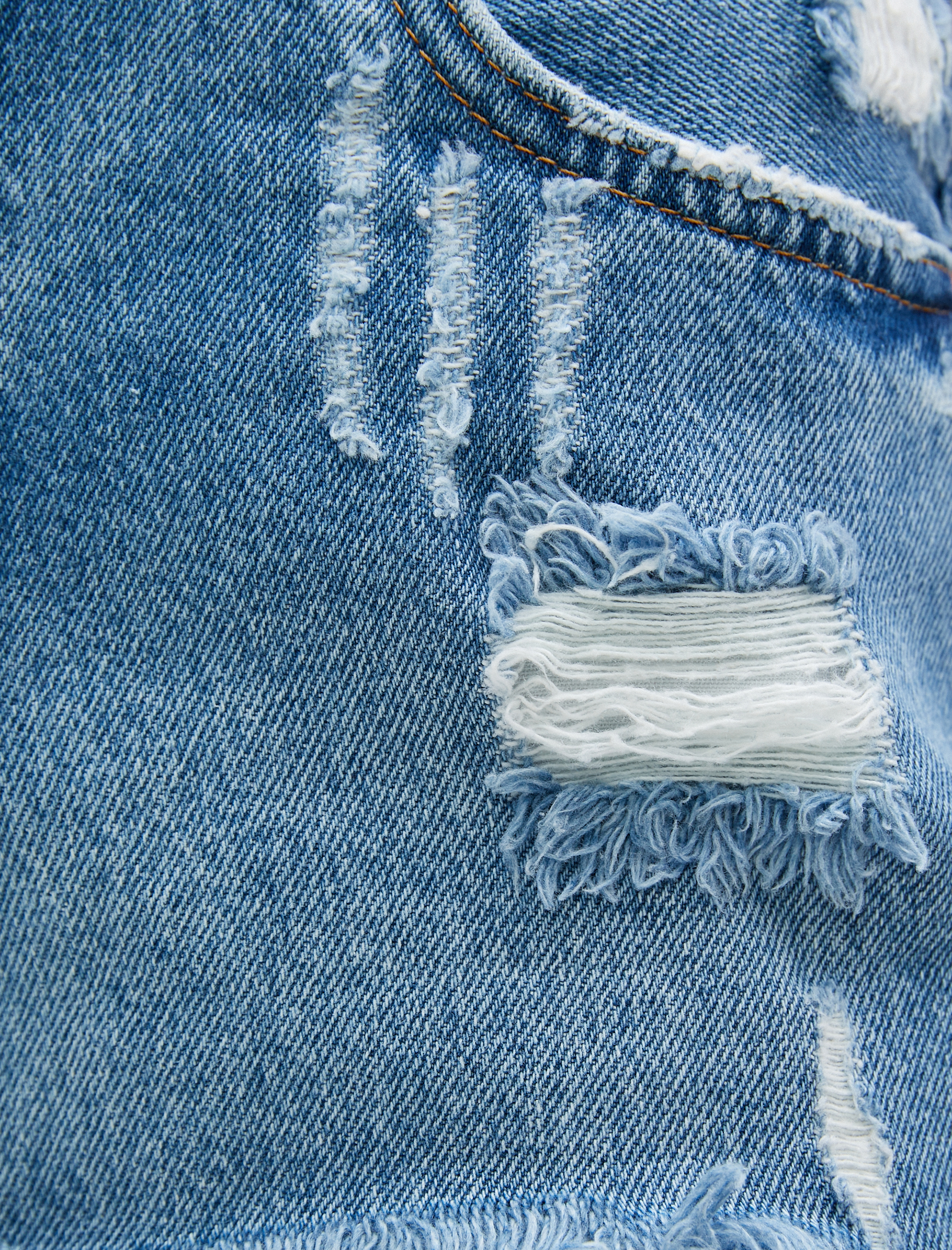   Yırtık Kot Şort Cep Detaylı Pamuklu