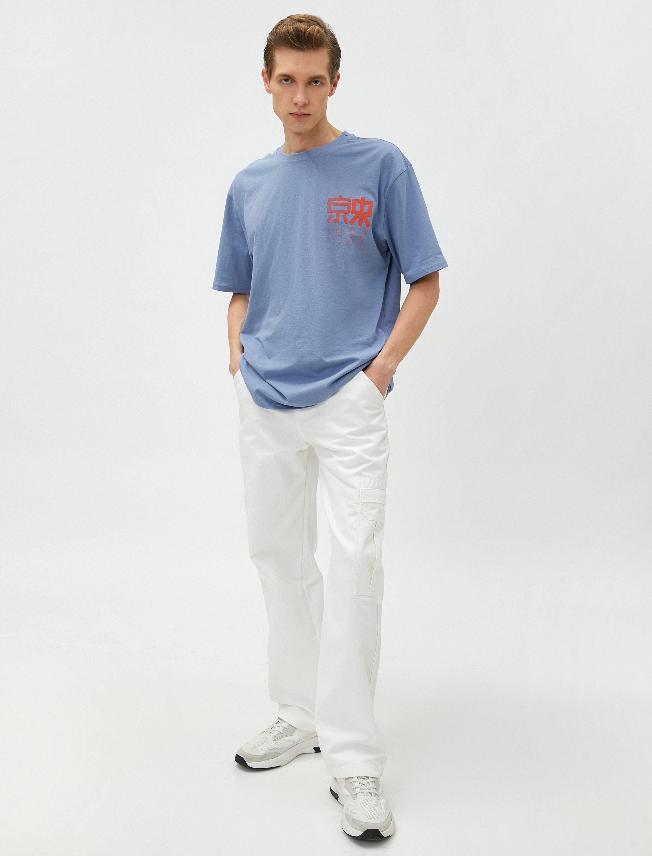   Oversize Tişört Sloganlı Sırt Baskılı Bisiklet Yaka