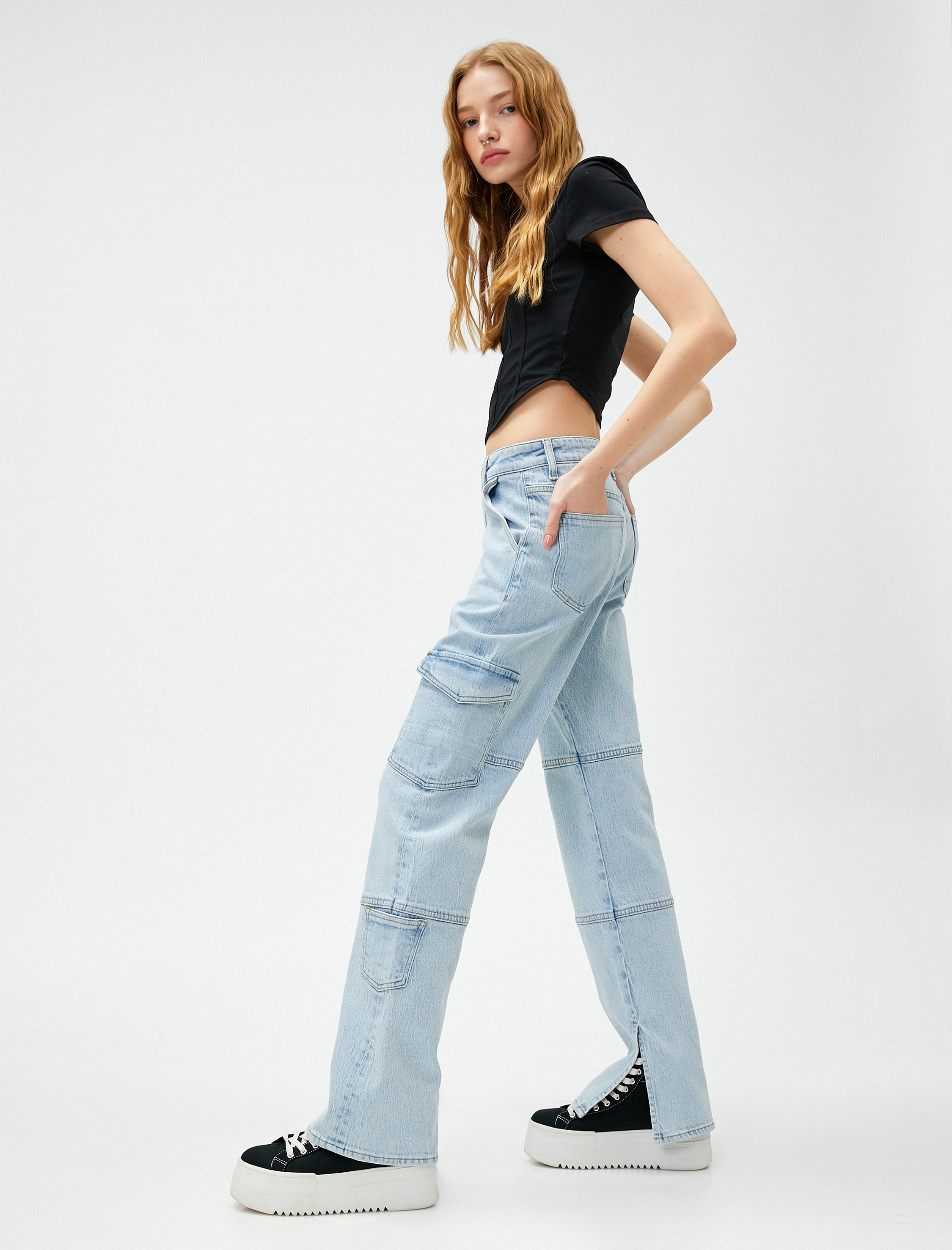 Kargo Kot Pantolon Straight Jean Yüksek Bel Düz Paça - Eve Jeans