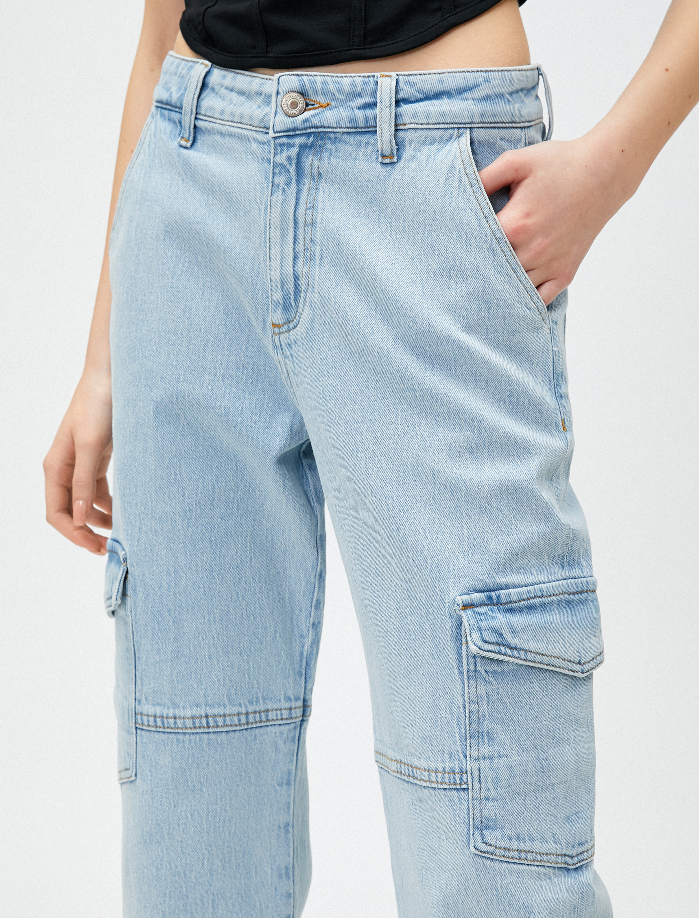 Kargo Kot Pantolon Straight Jean Yüksek Bel Düz Paça - Eve Jeans
