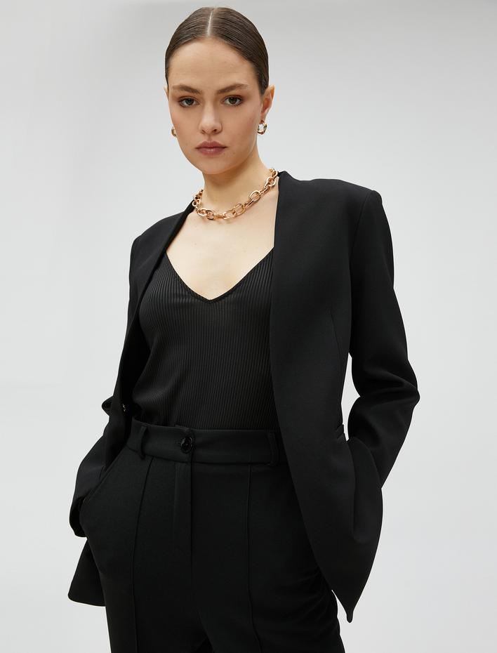  Blazer Ceket V Yaka Cep Detaylı
