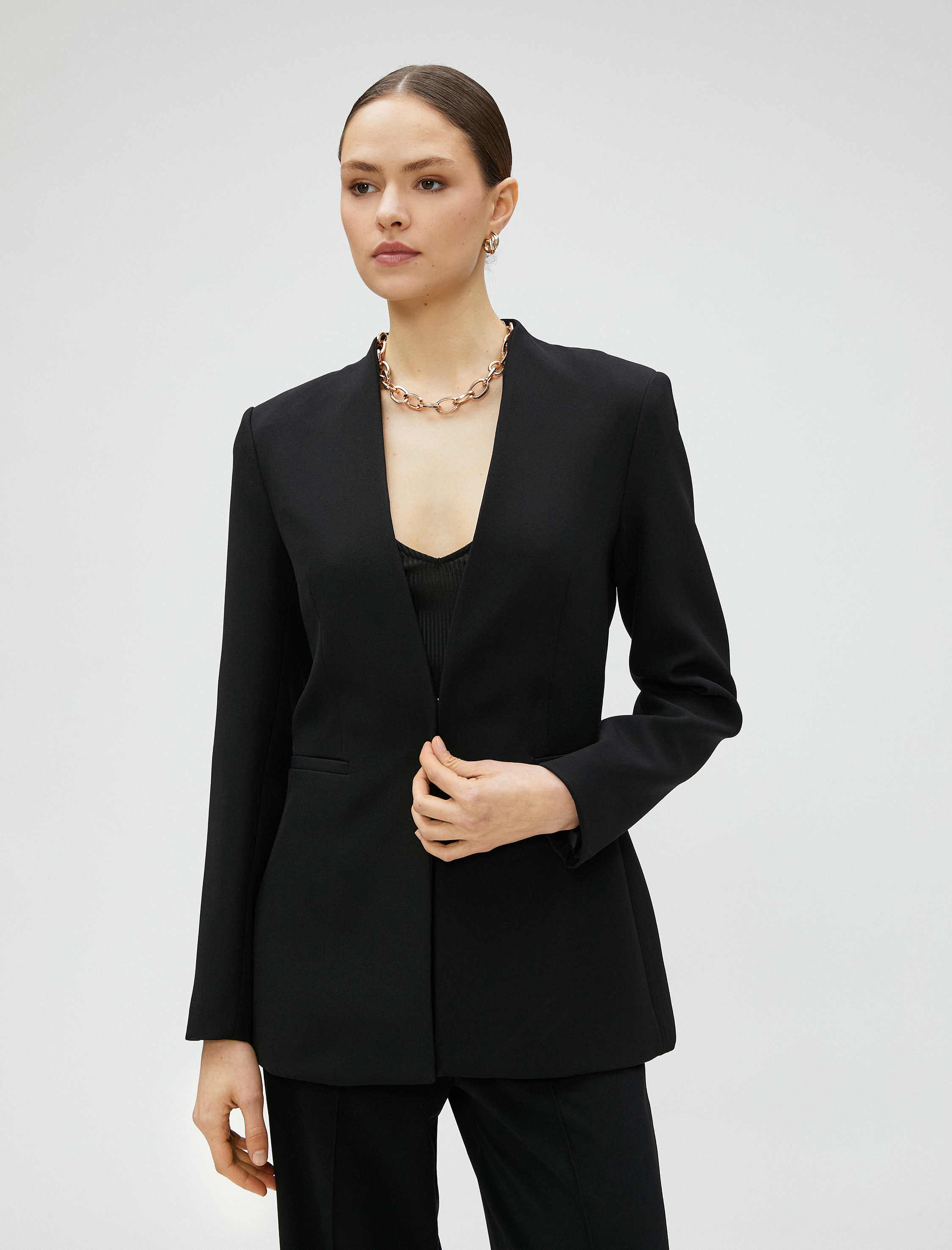   Blazer Ceket V Yaka Cep Detaylı