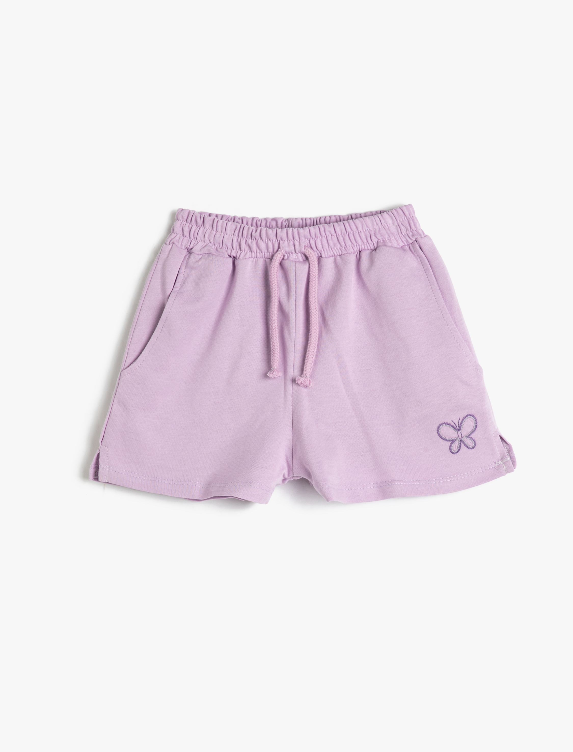  Kız Çocuk Şort Beli Bağlamalı Lastikli Cepli Kelebek Baskı Detaylı