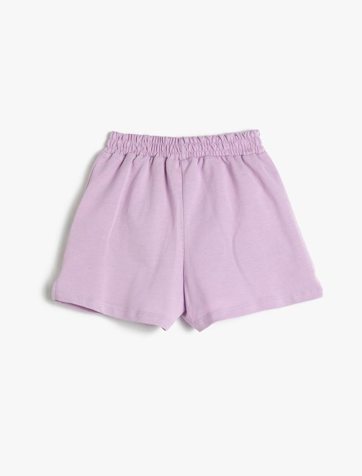 Kız Çocuk Şort Beli Bağlamalı Lastikli Cepli Kelebek Baskı Detaylı