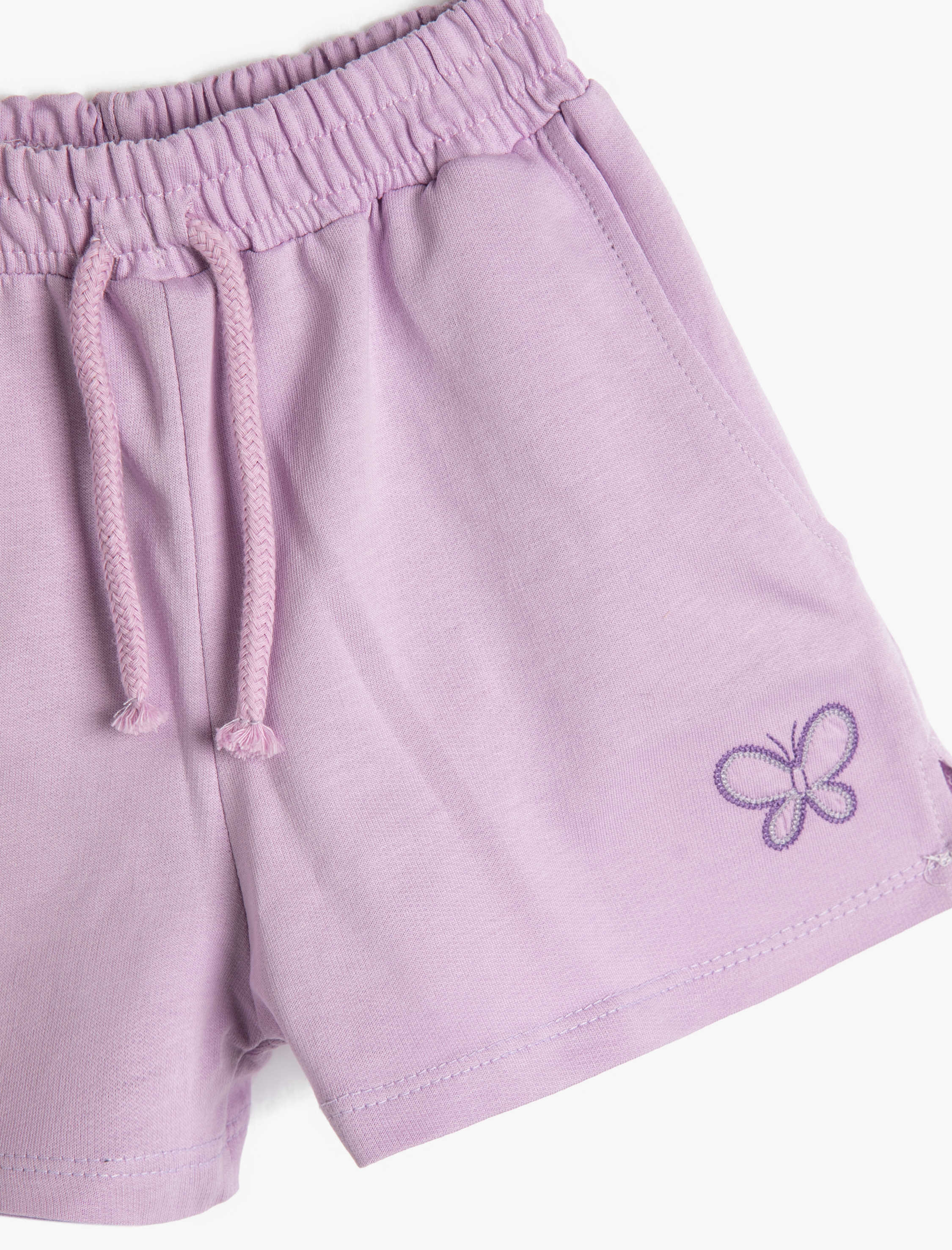  Kız Çocuk Şort Beli Bağlamalı Lastikli Cepli Kelebek Baskı Detaylı