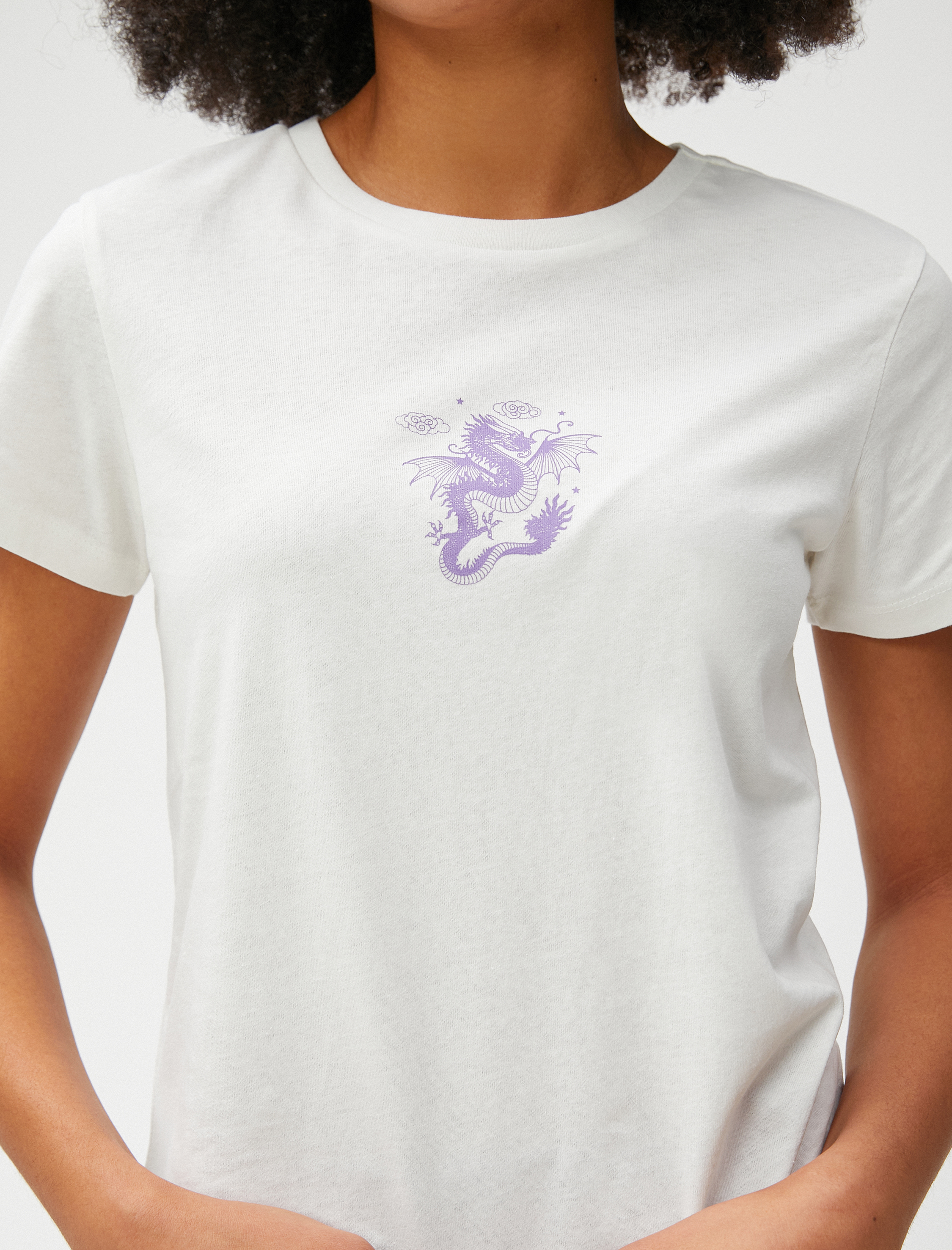   Baskılı Tişört Bisiklet Yaka Kısa Kollu Pamuklu