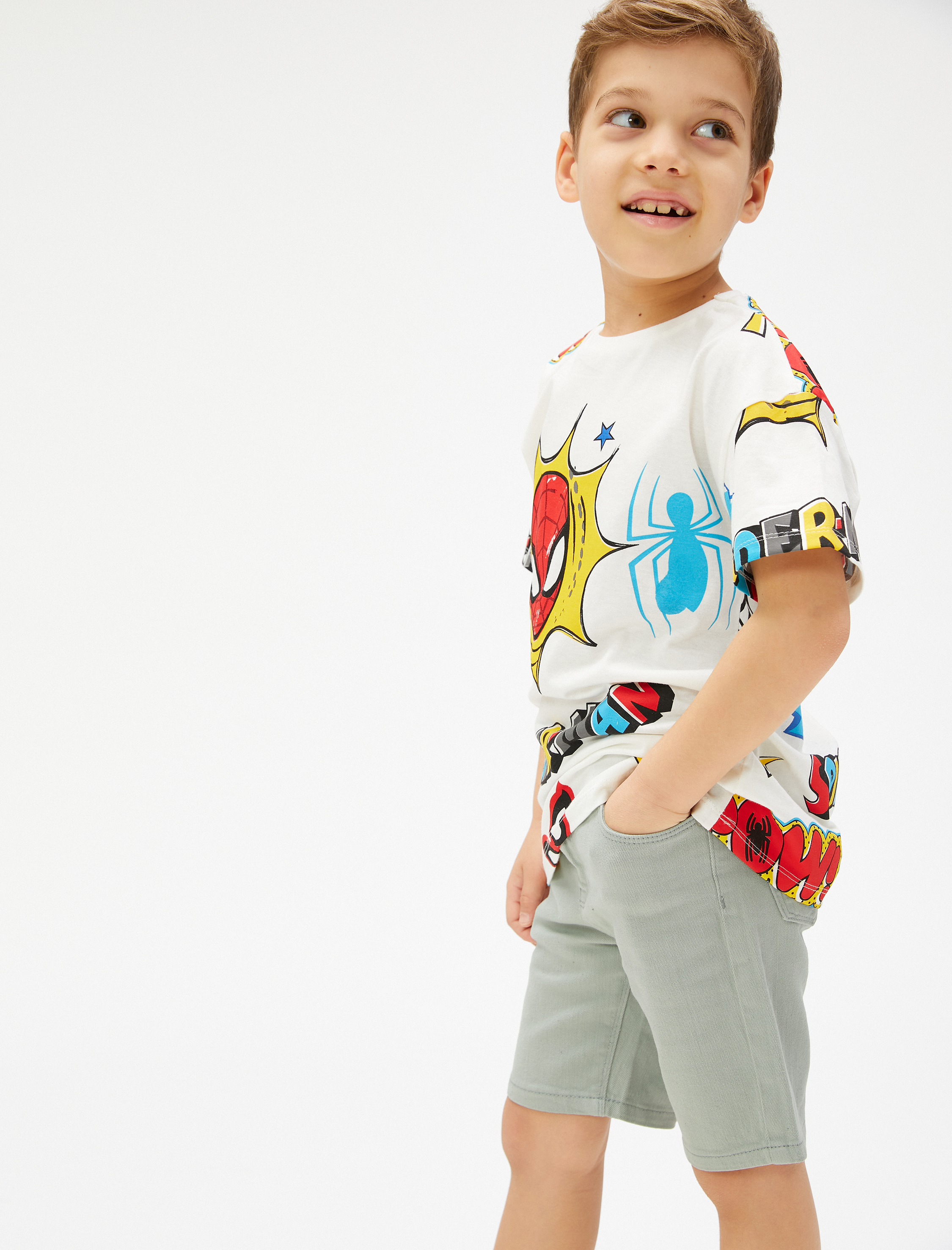  Erkek Çocuk Kot Şort Basic Cepli Pamuklu Beli Ayarlanabilir Lastikli