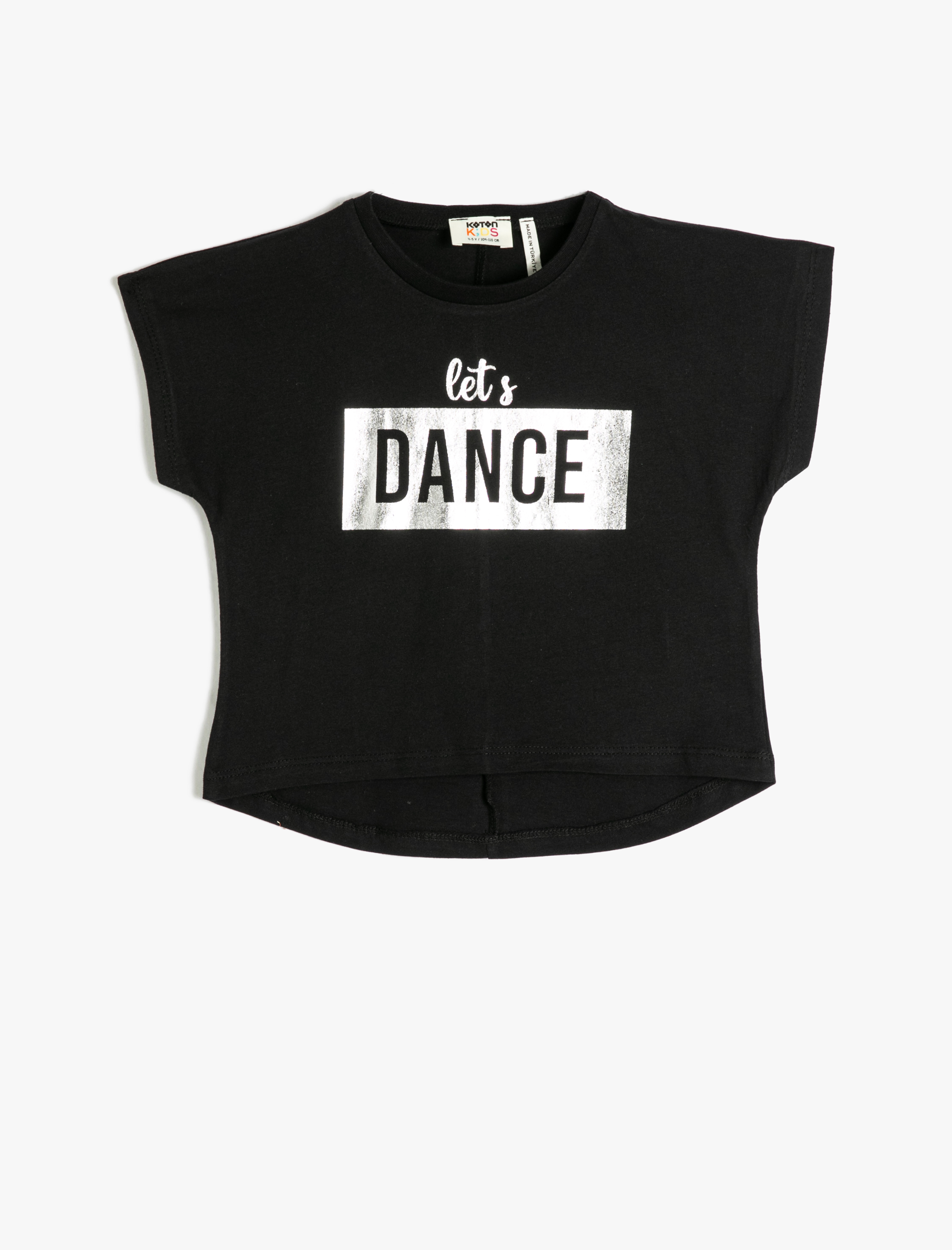  Kız Çocuk Oversize Tişört Kısa Kollu Bisiklet Yaka Parıltılı Baskılı Pamuklu