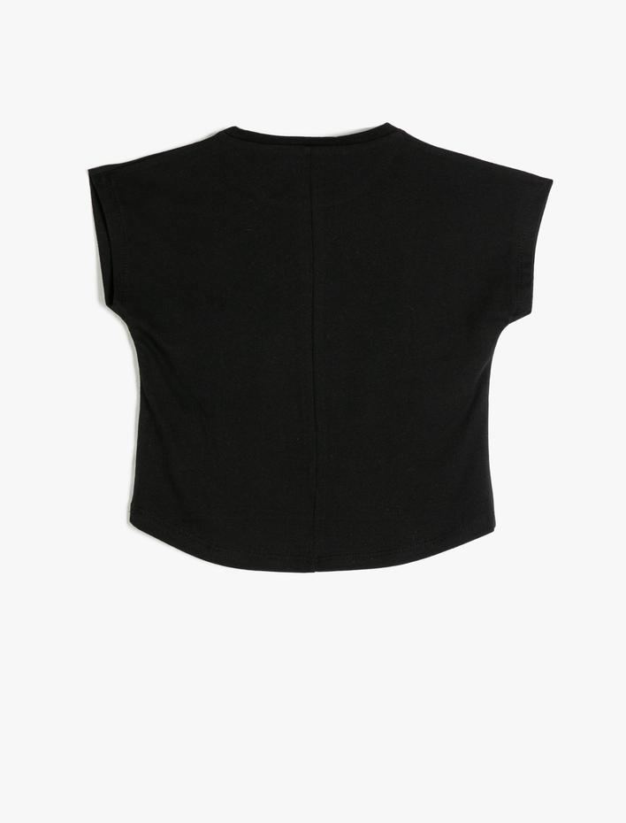 Kız Çocuk Oversize Tişört Kısa Kollu Bisiklet Yaka Parıltılı Baskılı Pamuklu